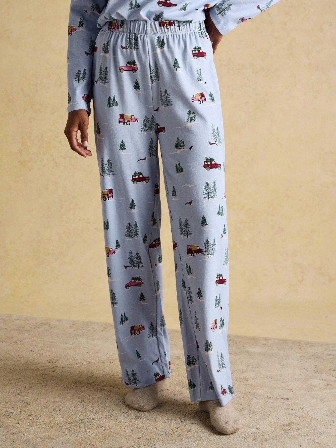  image of joules-lyla-long-sleeve-jersey-cotton-pyjama-set-blue