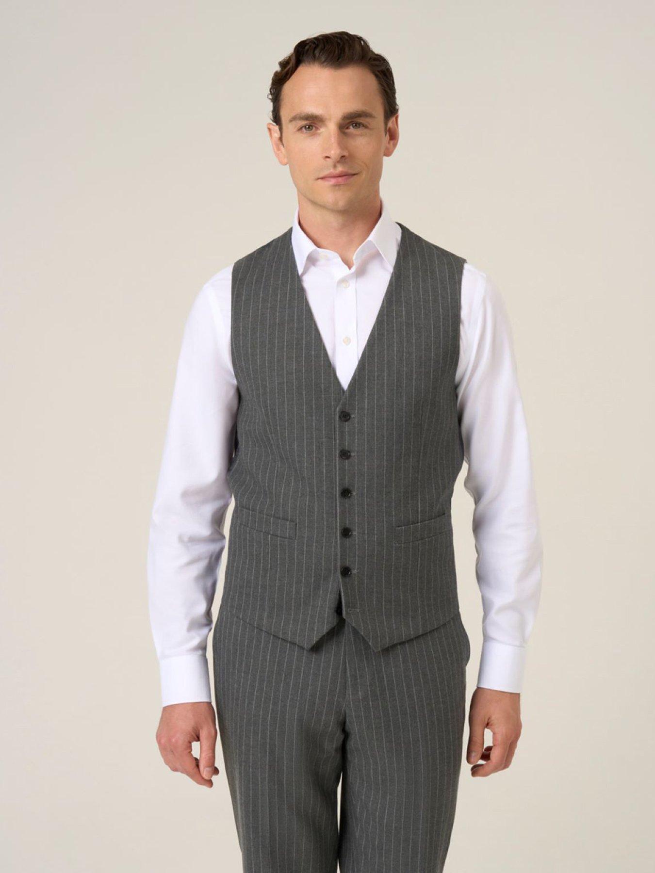 front image of skopes-cassius-grey-chalkstripe-waistcoat-dark-grey