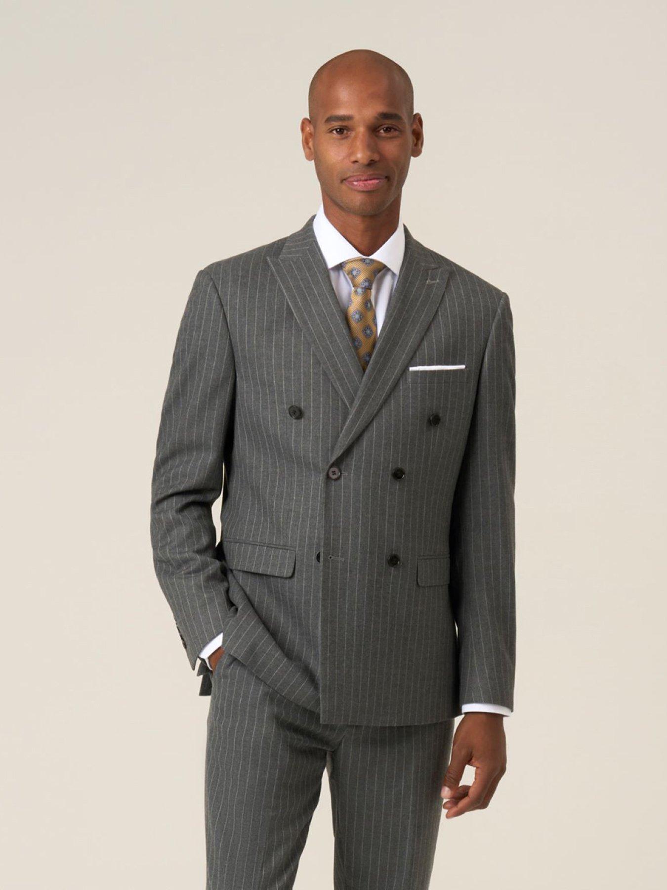 Skopes Double Breasted Cassius Grey Chalkstripe Suit Jacket - Dark Grey