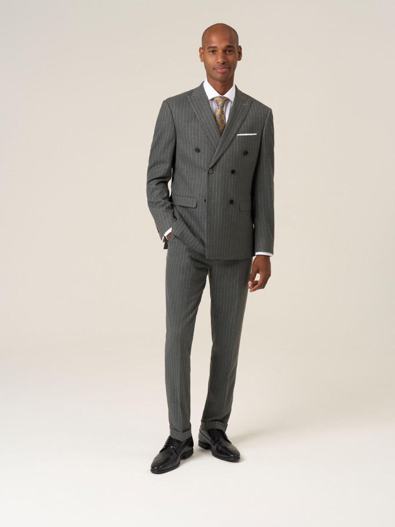  image of skopes-double-breasted-cassius-grey-chalkstripe-suit-jacket-dark-grey