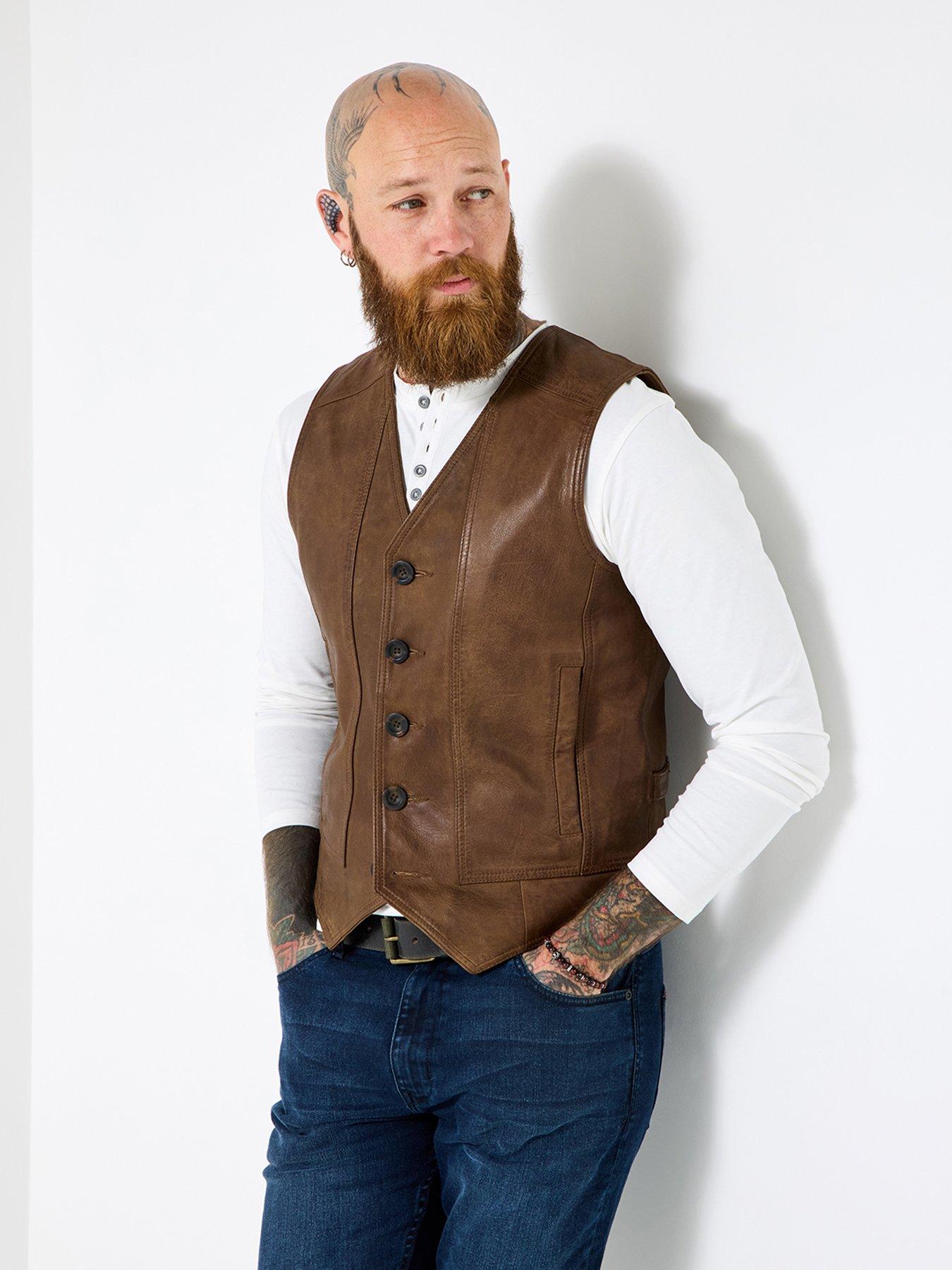 undefined Button-Up Leather Waistcoat - Brown