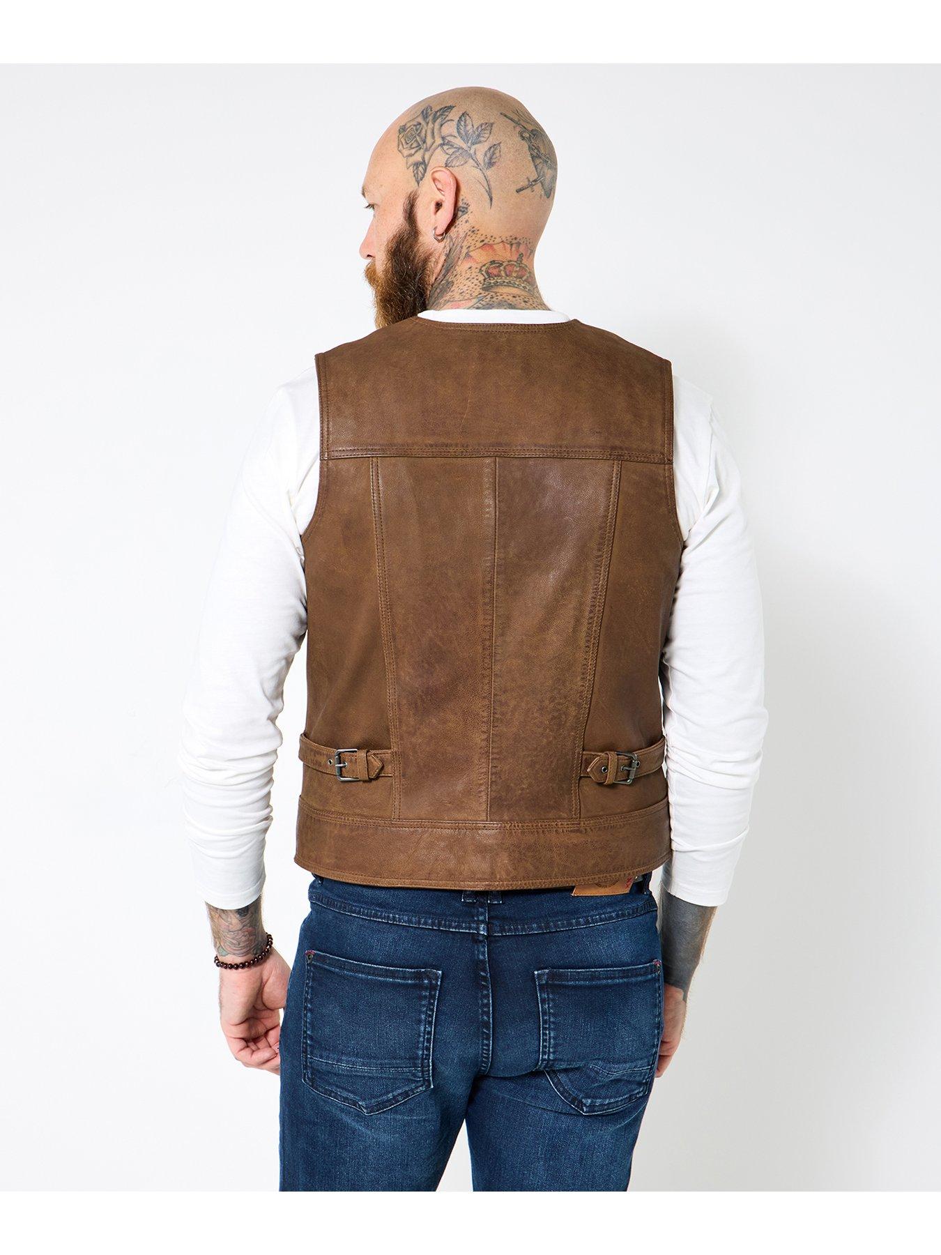 Image 3 of 6 of Joe Browns Button-Up Leather Waistcoat - Brown