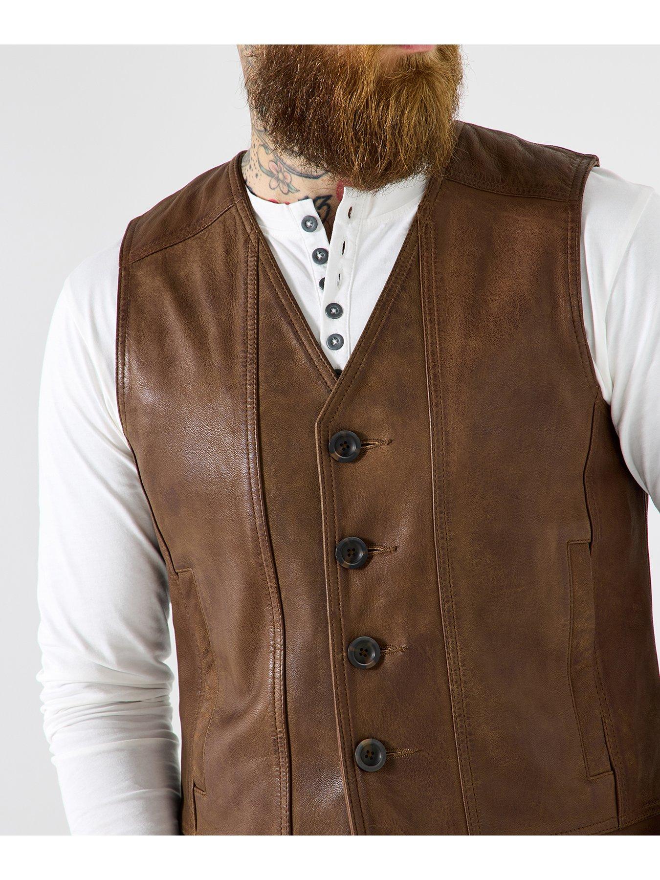 Image 4 of 6 of Joe Browns Button-Up Leather Waistcoat - Brown