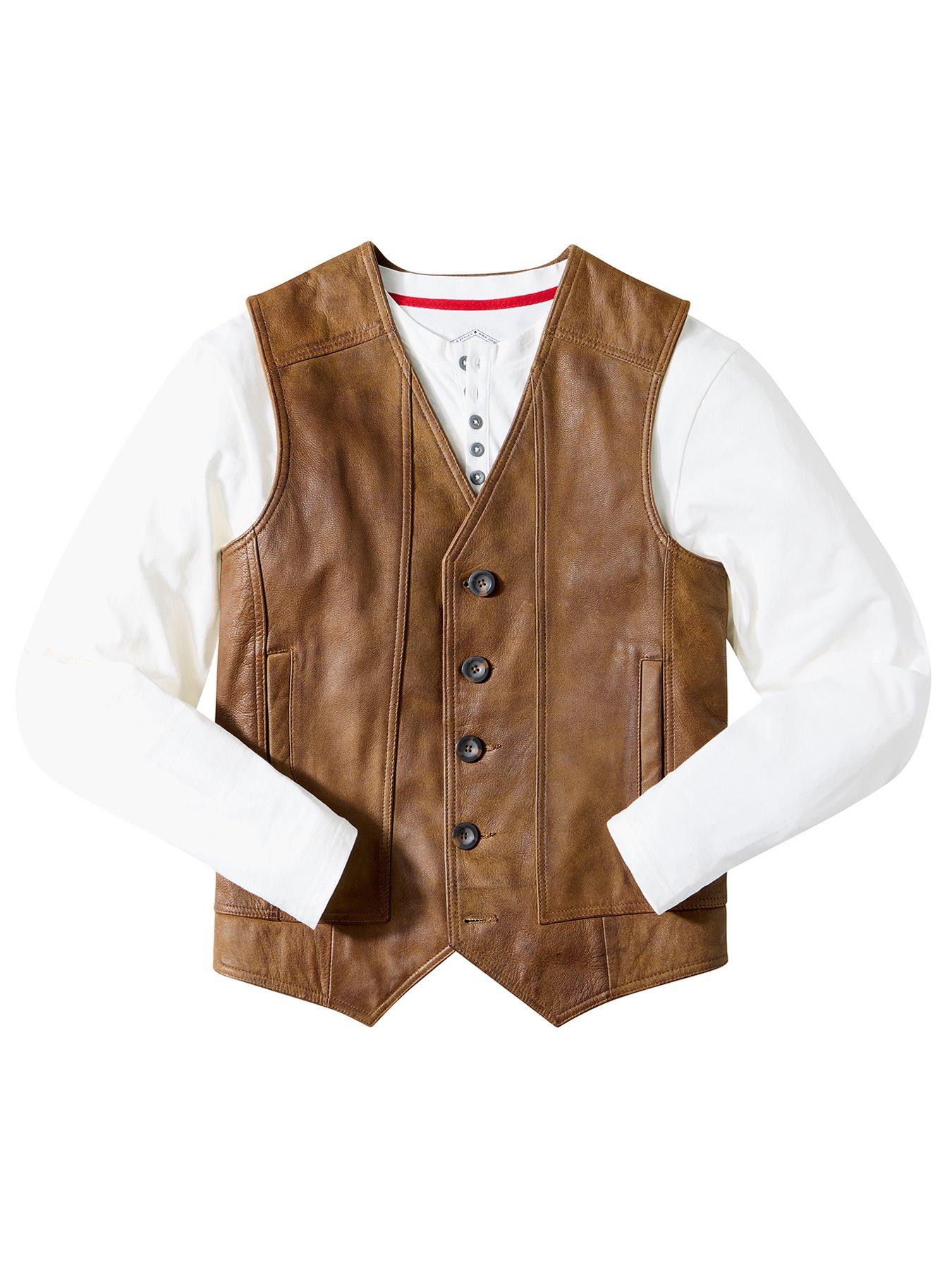 Image 6 of 6 of Joe Browns Button-Up Leather Waistcoat - Brown