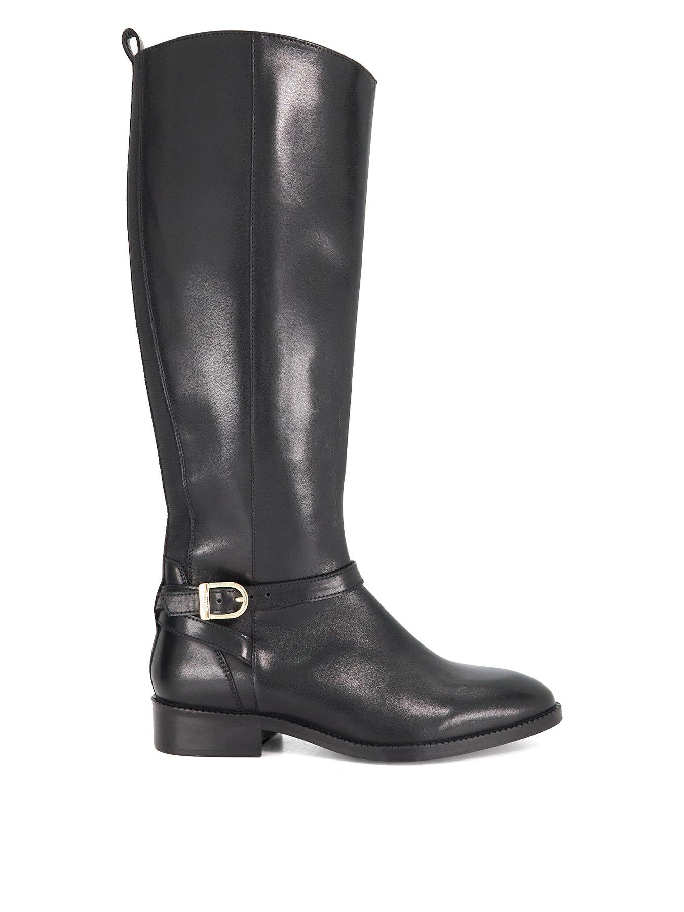  image of dune-london-wide-fit-talias-leather-knee-high-riding-boots-black