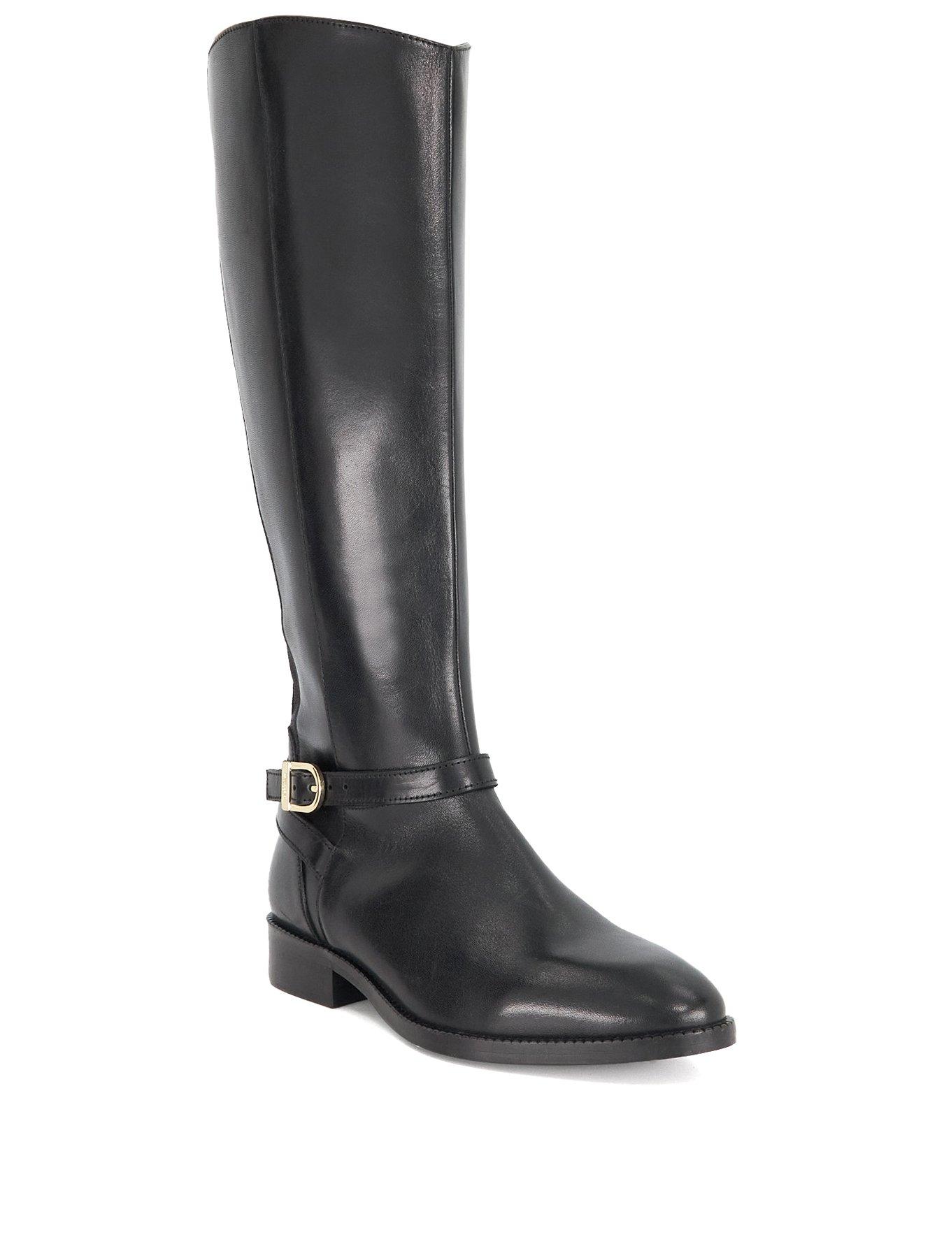  image of dune-london-wide-fit-talias-leather-knee-high-riding-boots-black