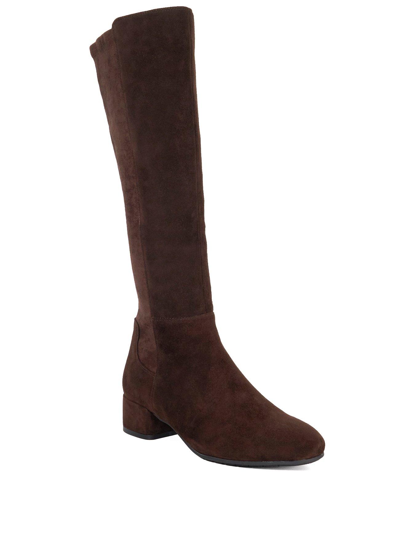  image of dune-london-wide-fit-tayla-suede-stretch-knee-high-boots-brown