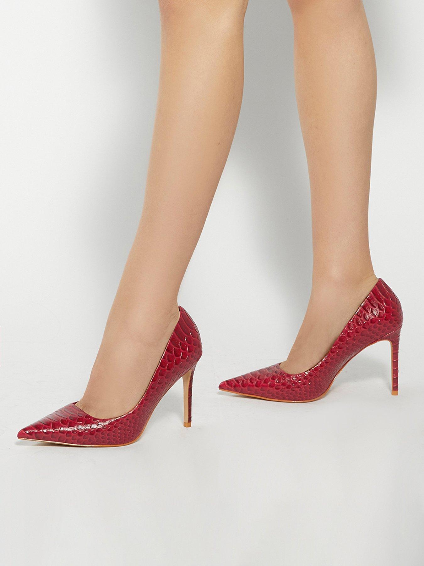  image of dune-london-assured-leather-croc-court-shoe-red