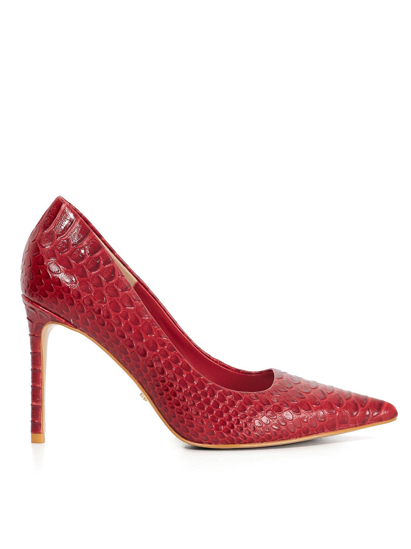  image of dune-london-assured-leather-croc-court-shoe-red