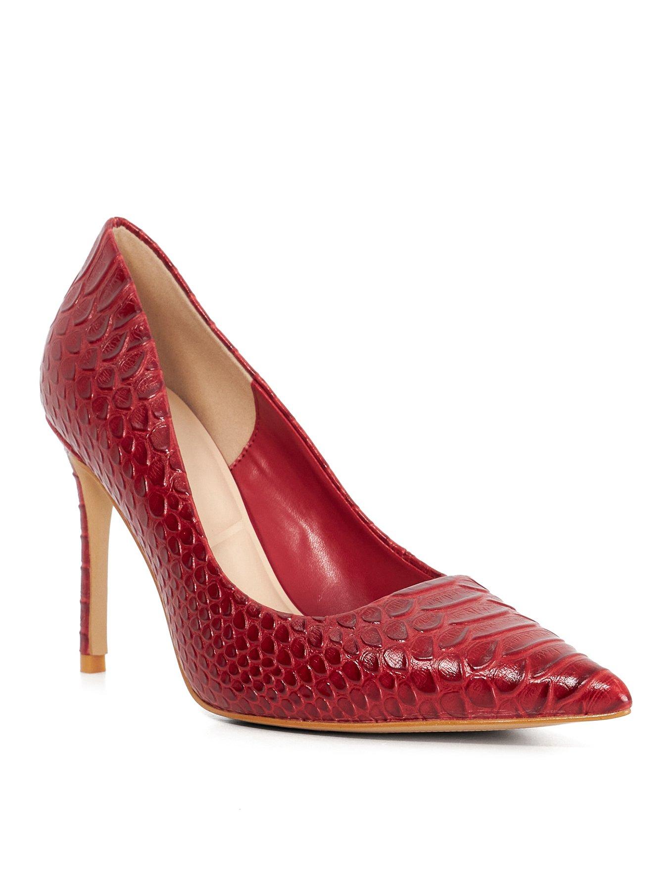  image of dune-london-assured-leather-croc-court-shoe-red