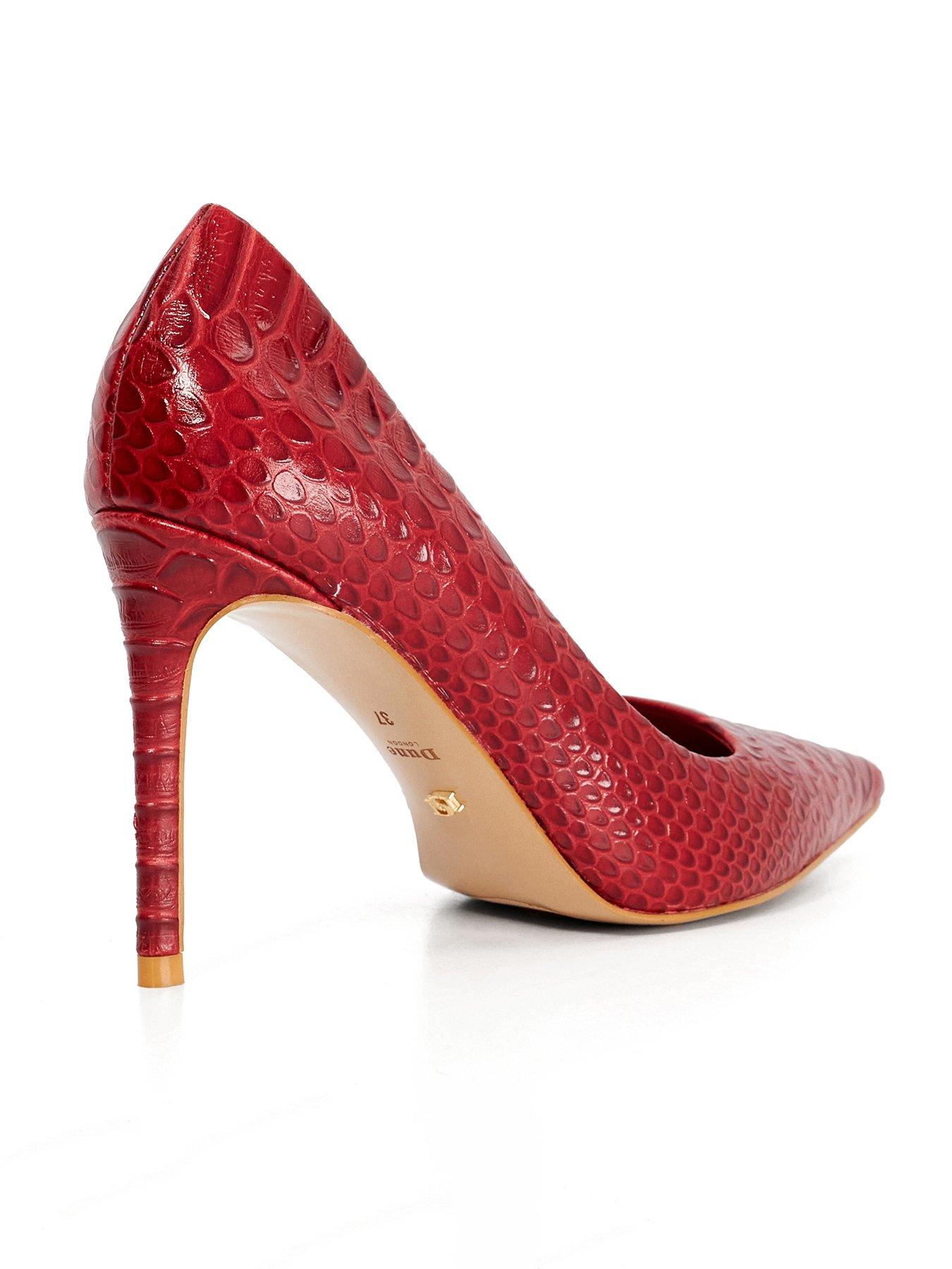  image of dune-london-assured-leather-croc-court-shoe-red