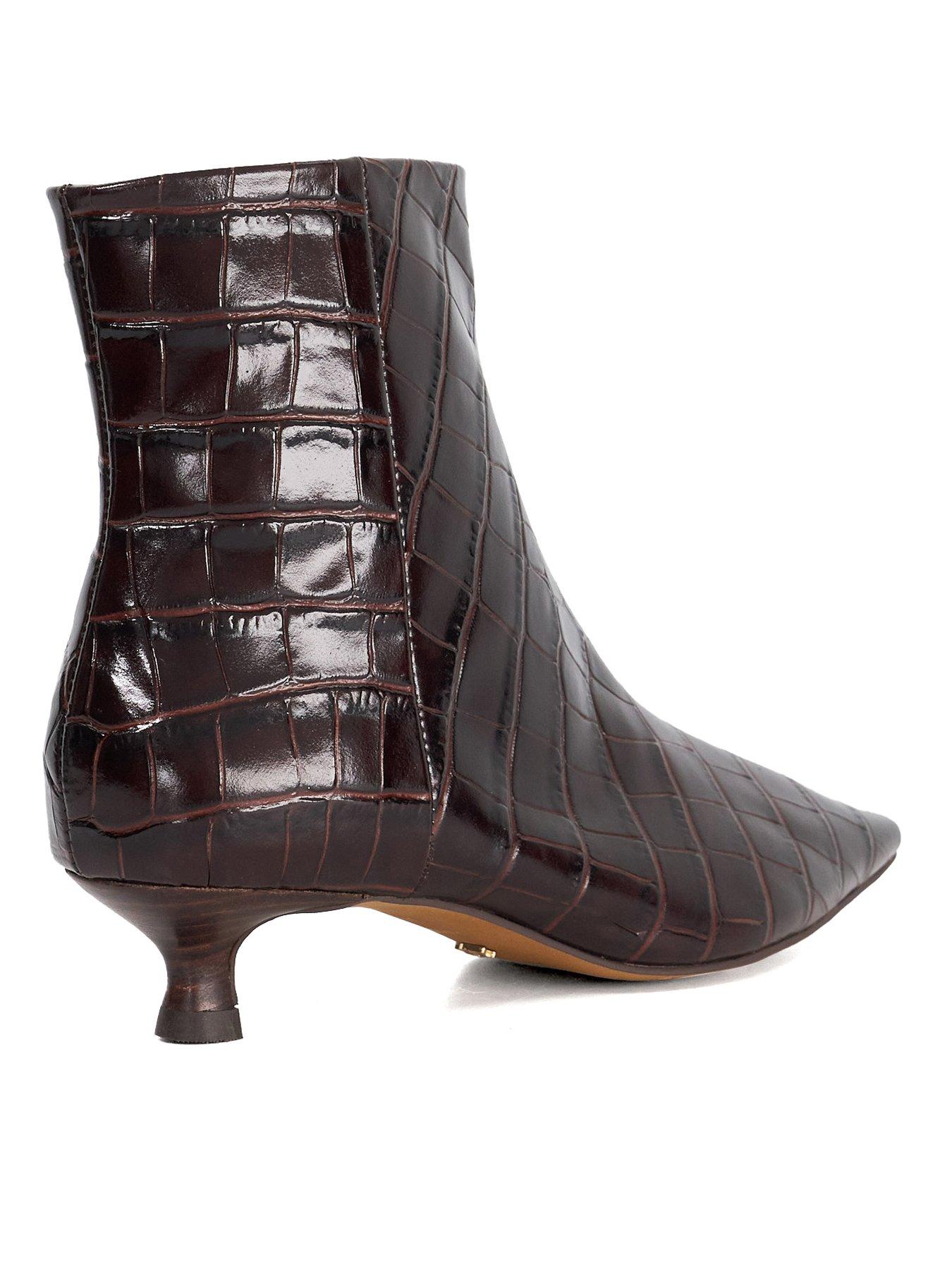 Image 3 of 6 of Dune London Odore Leather Croc Kitten Heel Ankle Boot - Brown