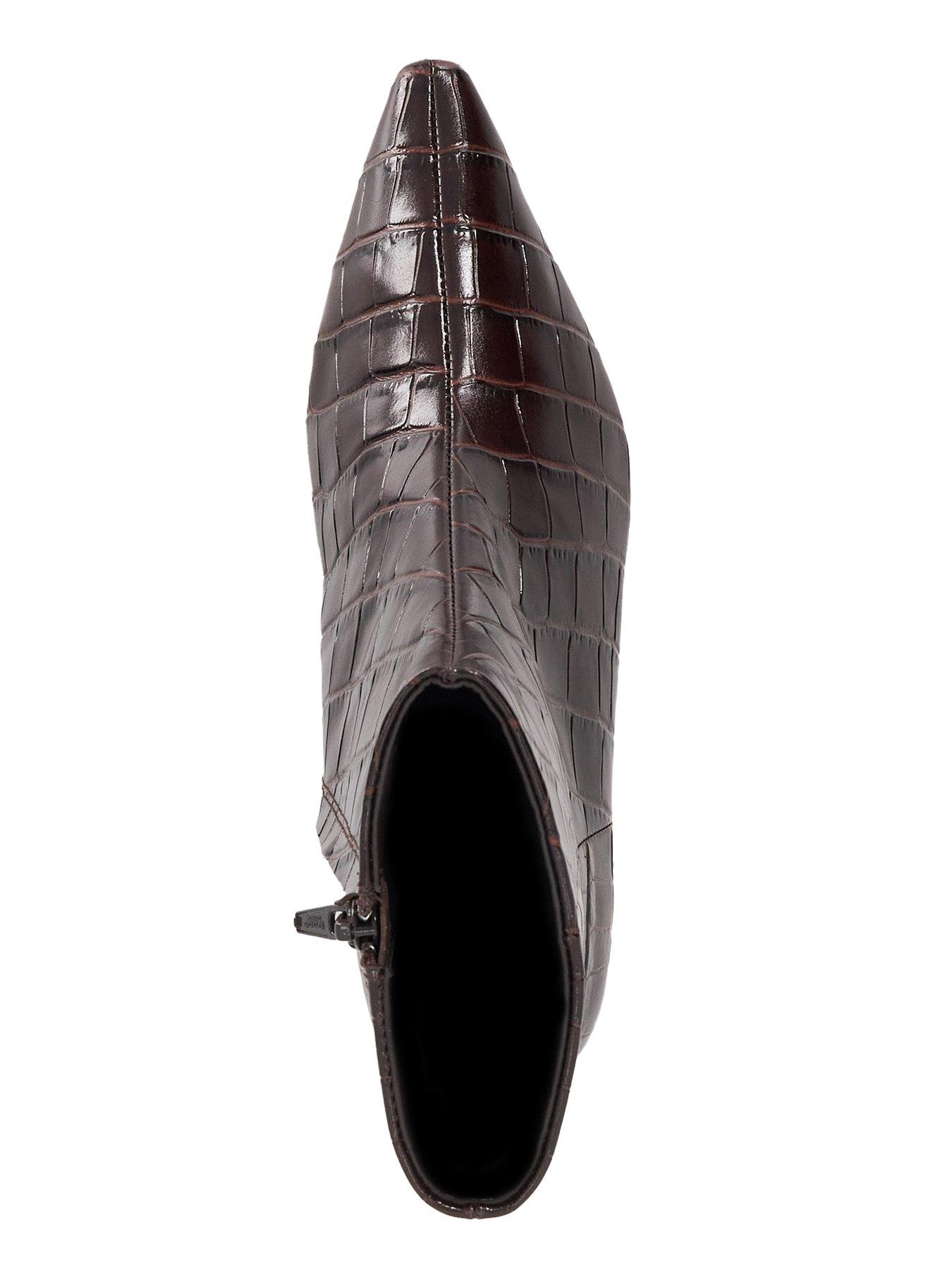 Image 4 of 6 of Dune London Odore Leather Croc Kitten Heel Ankle Boot - Brown