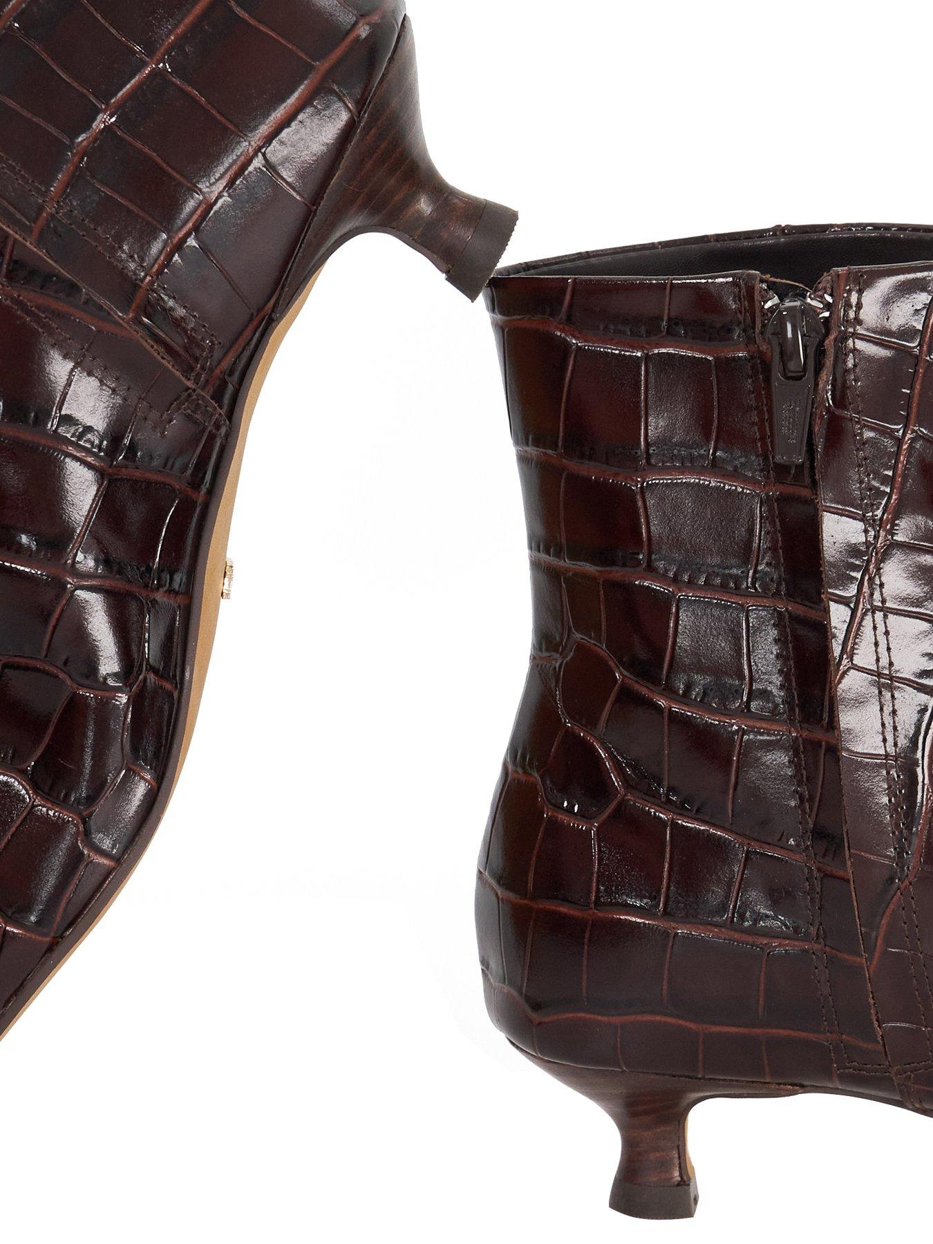 Image 5 of 6 of Dune London Odore Leather Croc Kitten Heel Ankle Boot - Brown