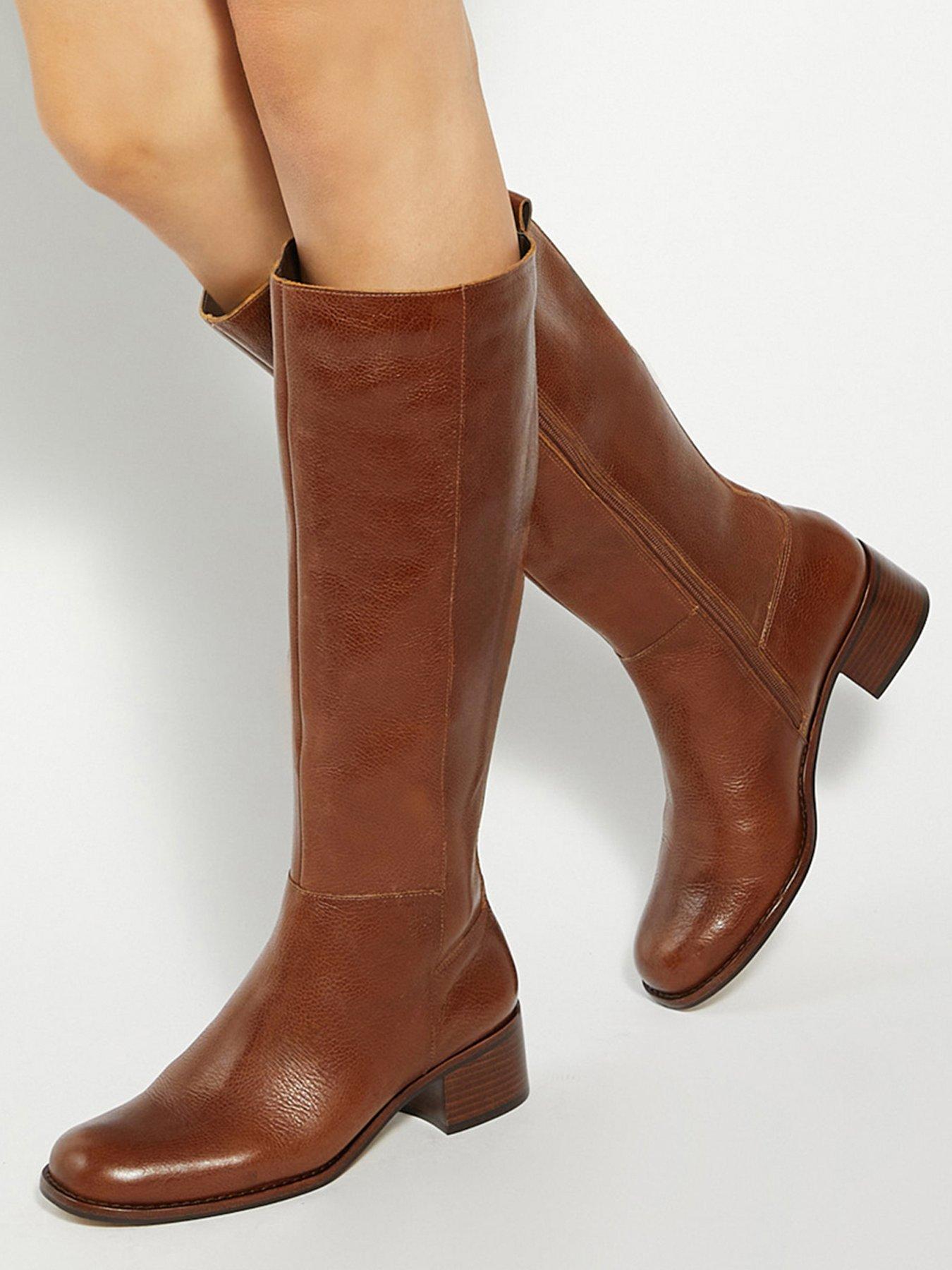 Image 1 of 6 of Dune London Turner Leather Knee High Boots - Tan