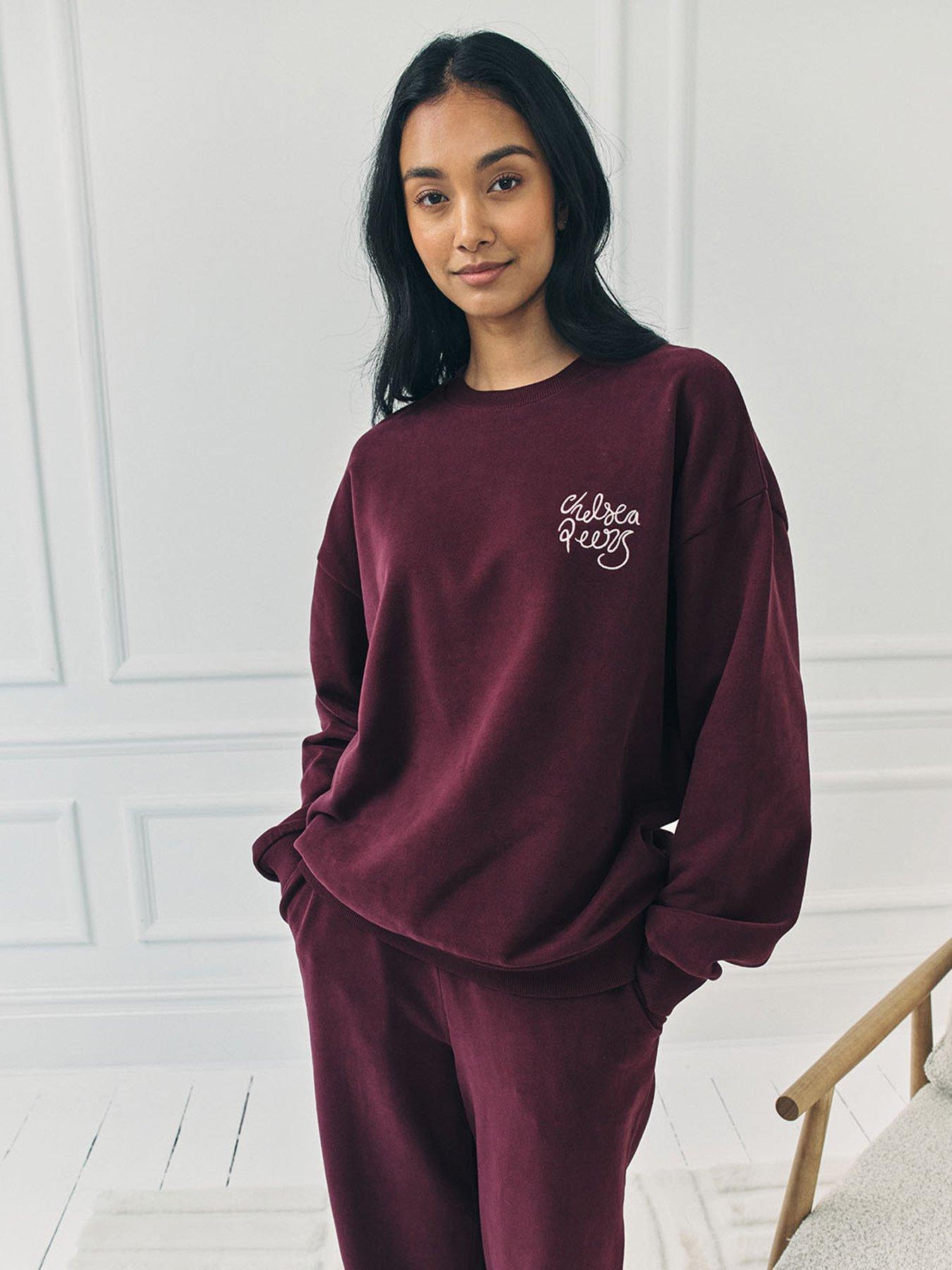  image of chelsea-peers-branded-crew-sweatshirt-burgundy