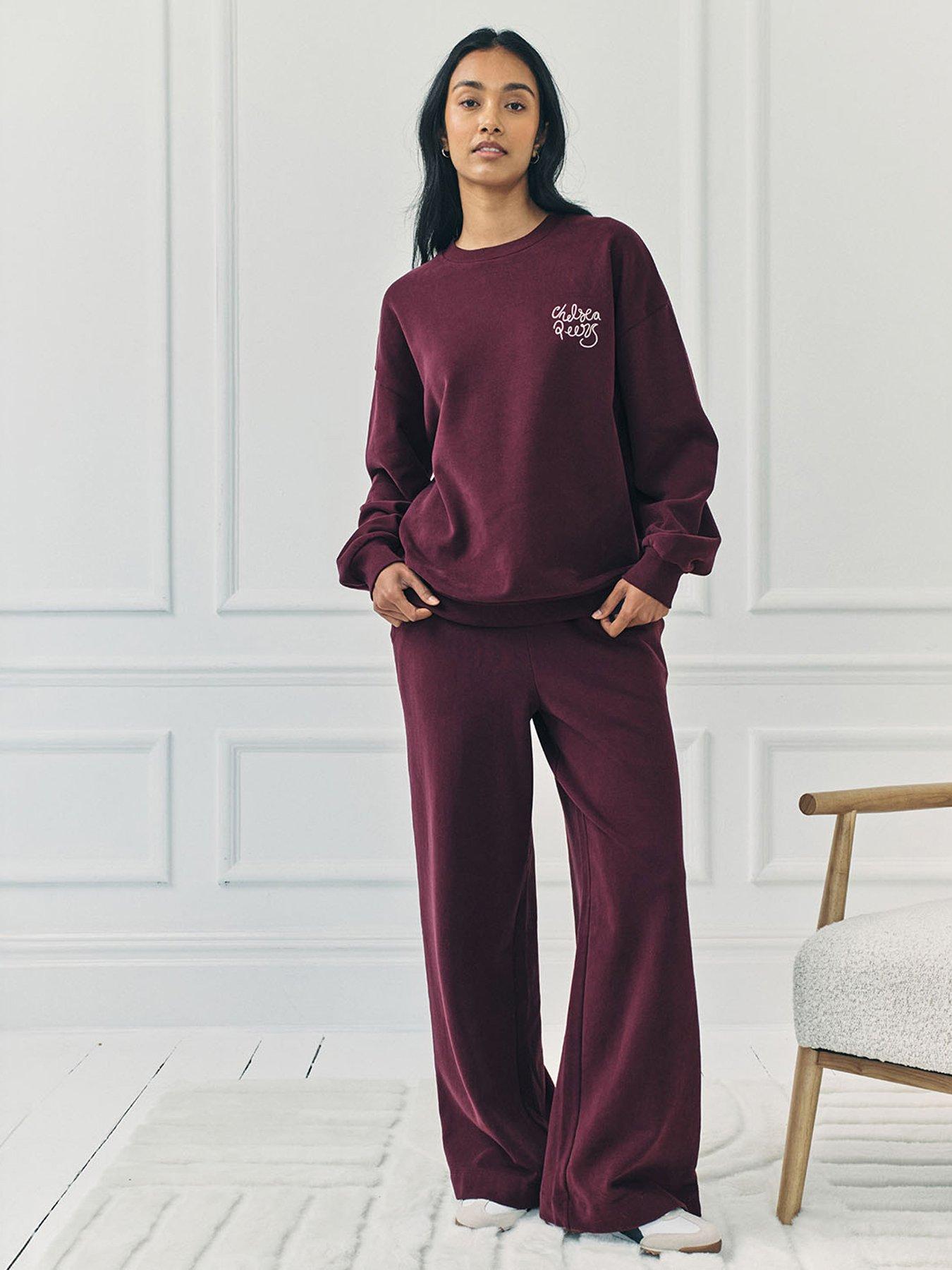  image of chelsea-peers-branded-crew-sweatshirt-burgundy