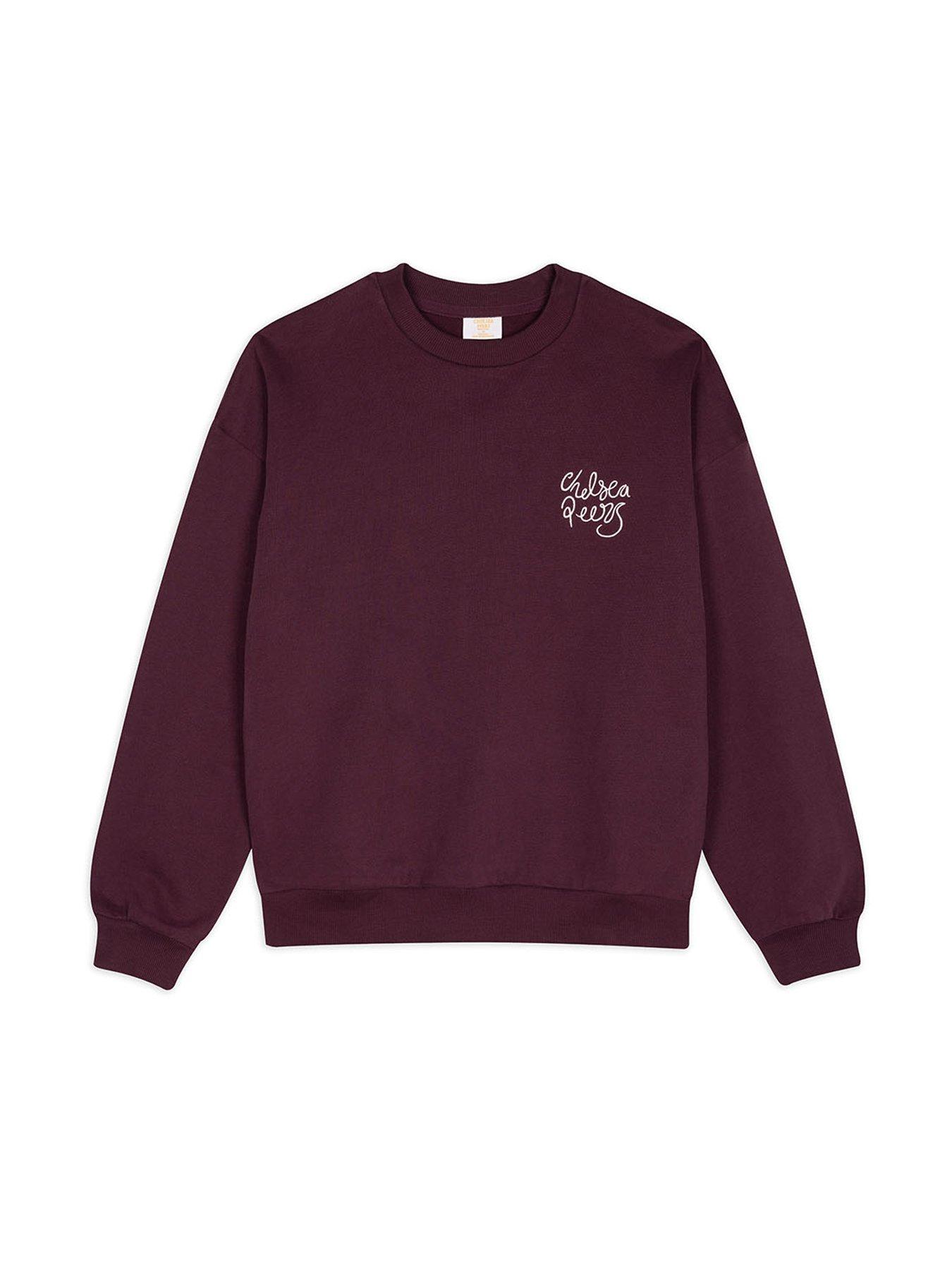  image of chelsea-peers-branded-crew-sweatshirt-burgundy