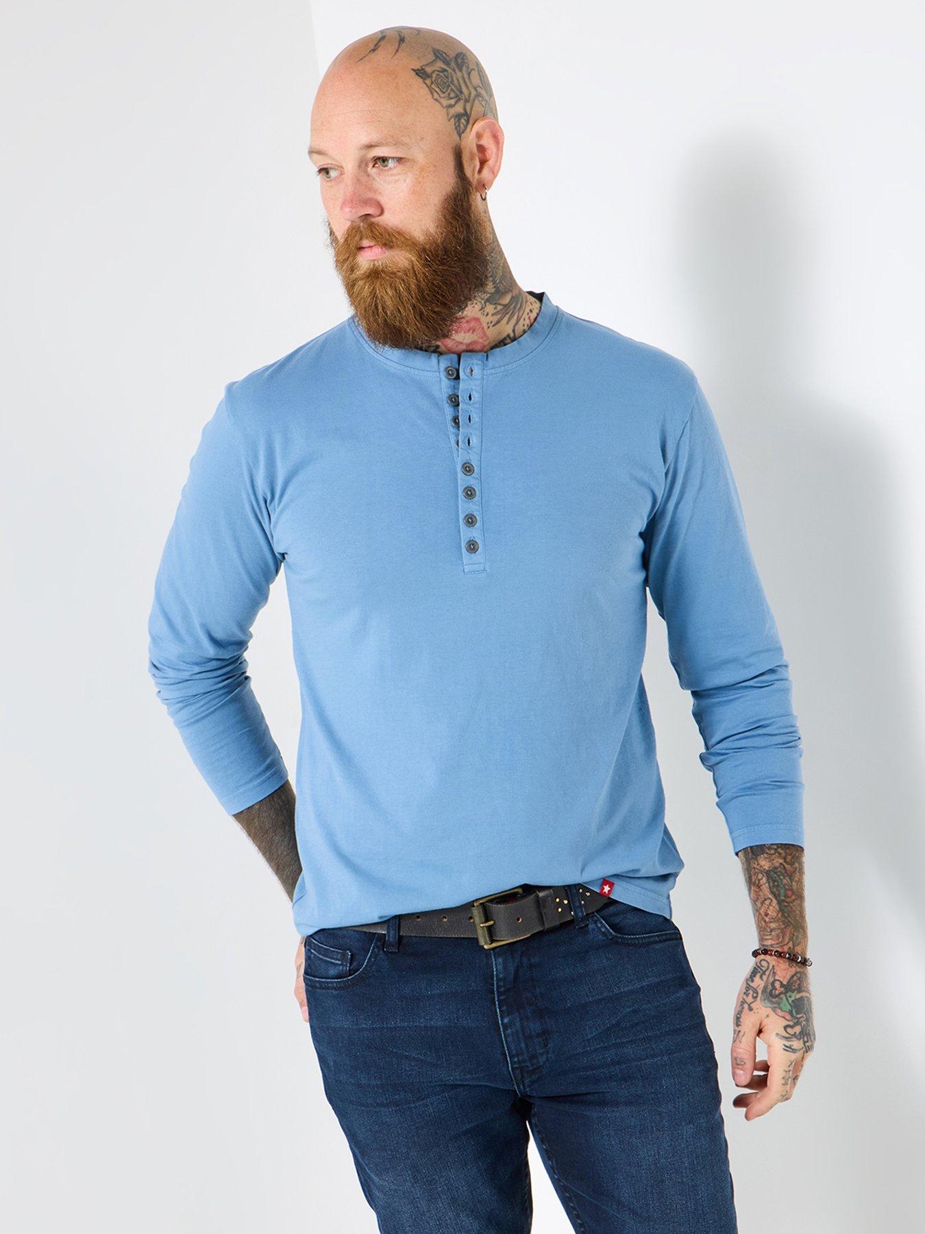 undefined Henley Long Sleeve T Shirt - Blue