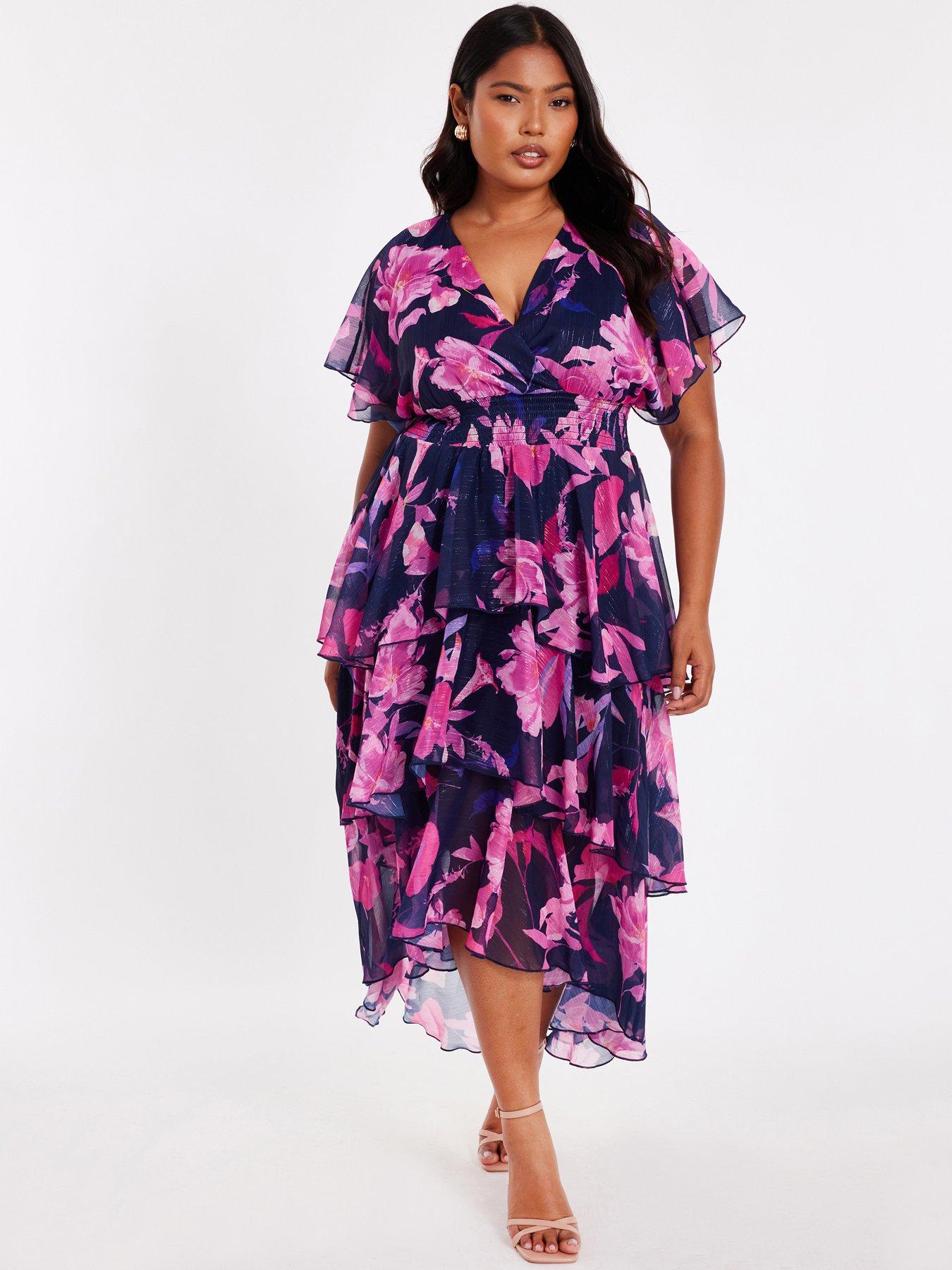 undefined Curve Navy Chiffon Tiered Midi Dress