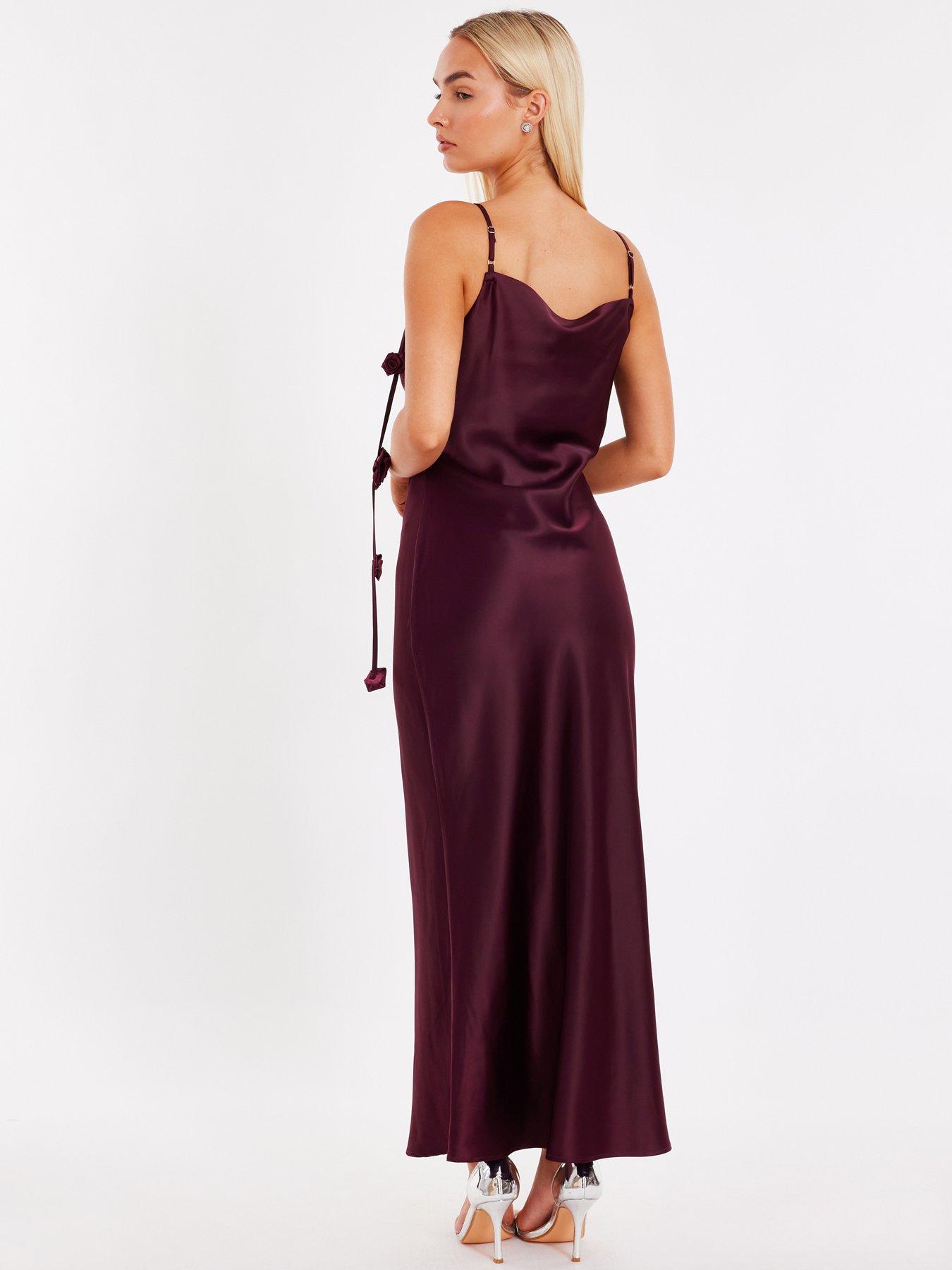 Image 2 of 6 of Quiz Dark Red Satin Midaxi Dress