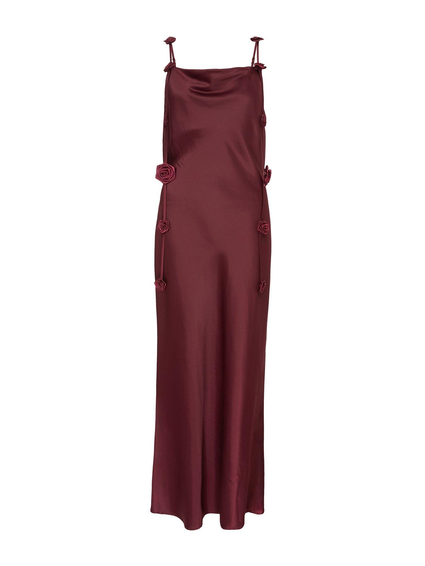 Image 4 of 6 of Quiz Dark Red Satin Midaxi Dress