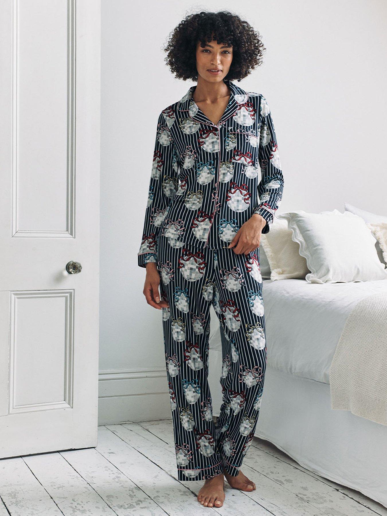  image of chelsea-peers-christmas-long-button-up-set-navy