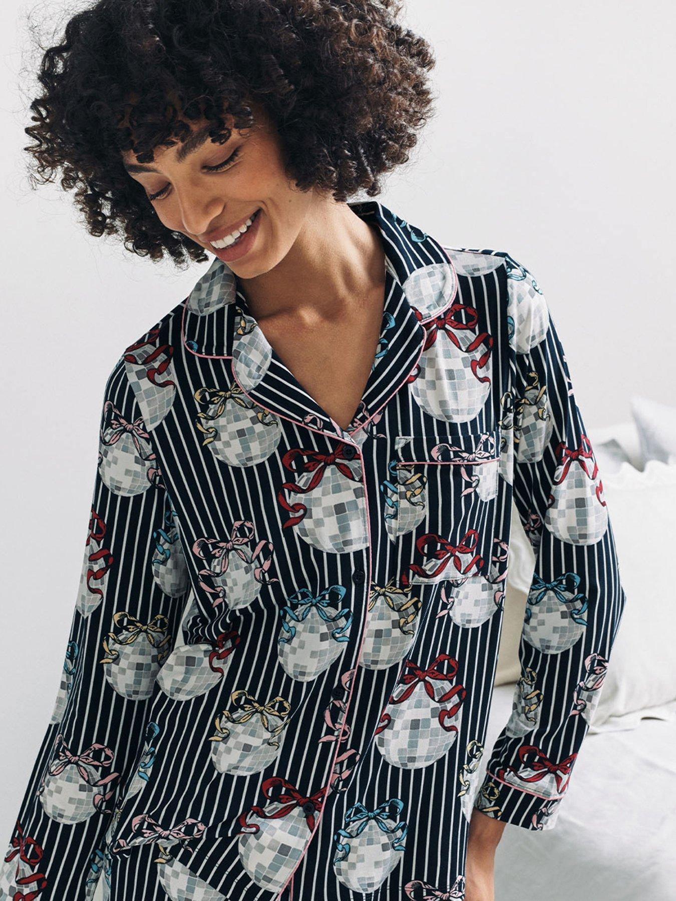  image of chelsea-peers-christmas-long-button-up-set-navy