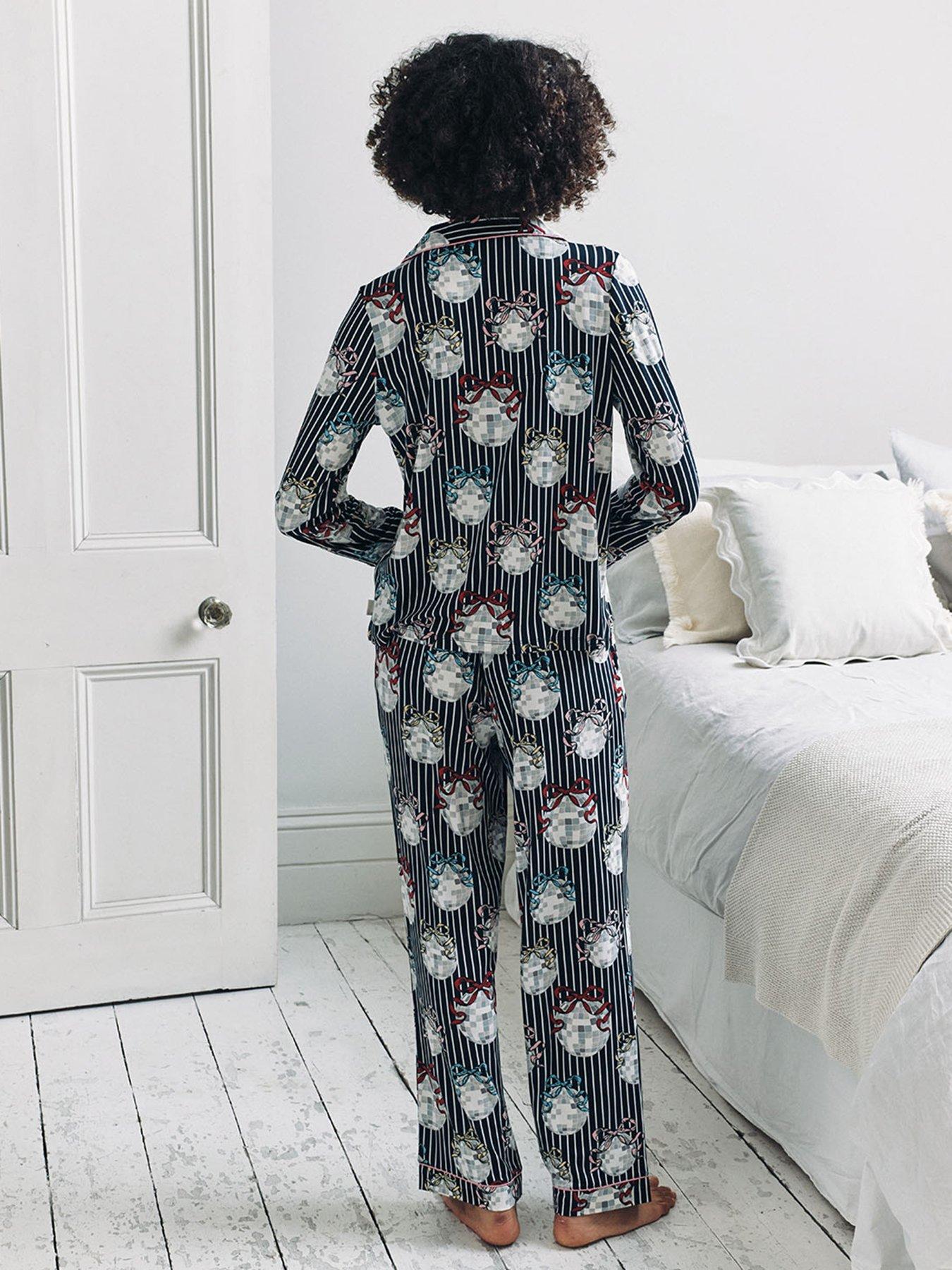  image of chelsea-peers-christmas-long-button-up-set-navy