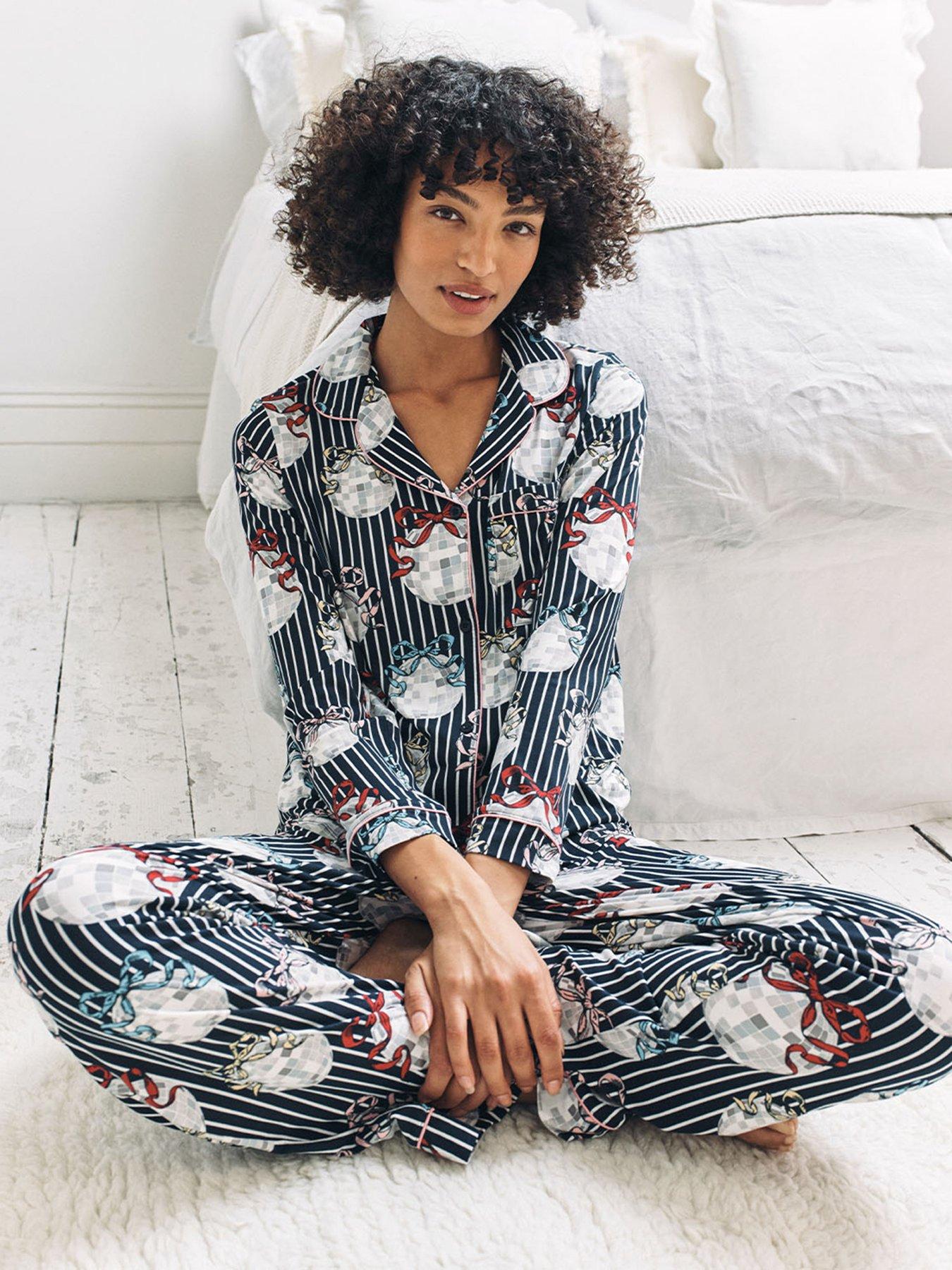  image of chelsea-peers-christmas-long-button-up-set-navy