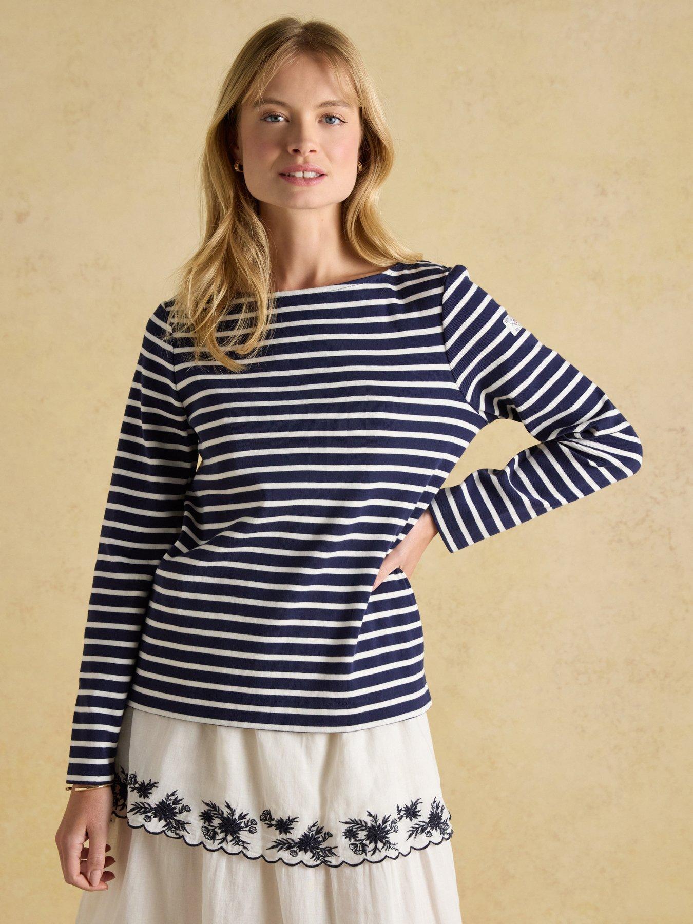 undefined Boat Neck Breton Stripe Top - Navy/White