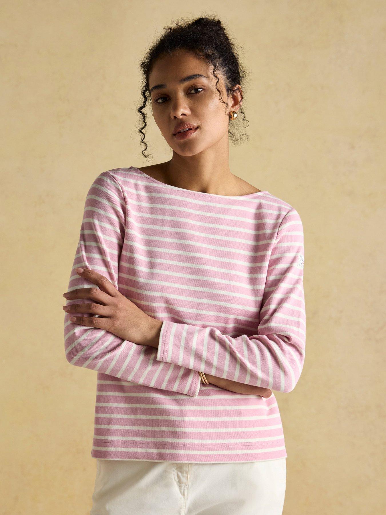 undefined Boat Neck Breton Stripe Top - Pink