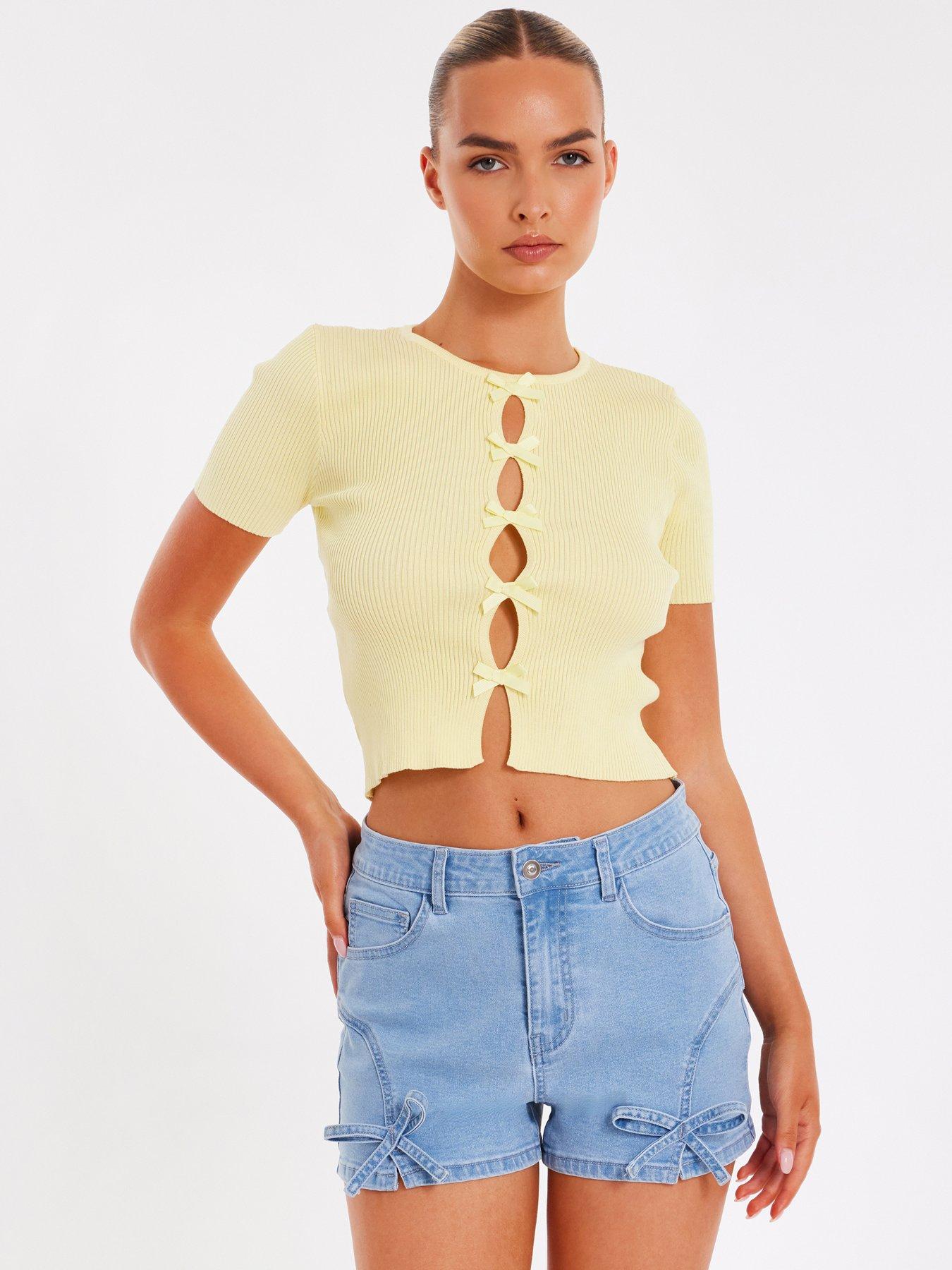 Image 1 of 6 of Quiz Yellow Knitted Bow Detail Top