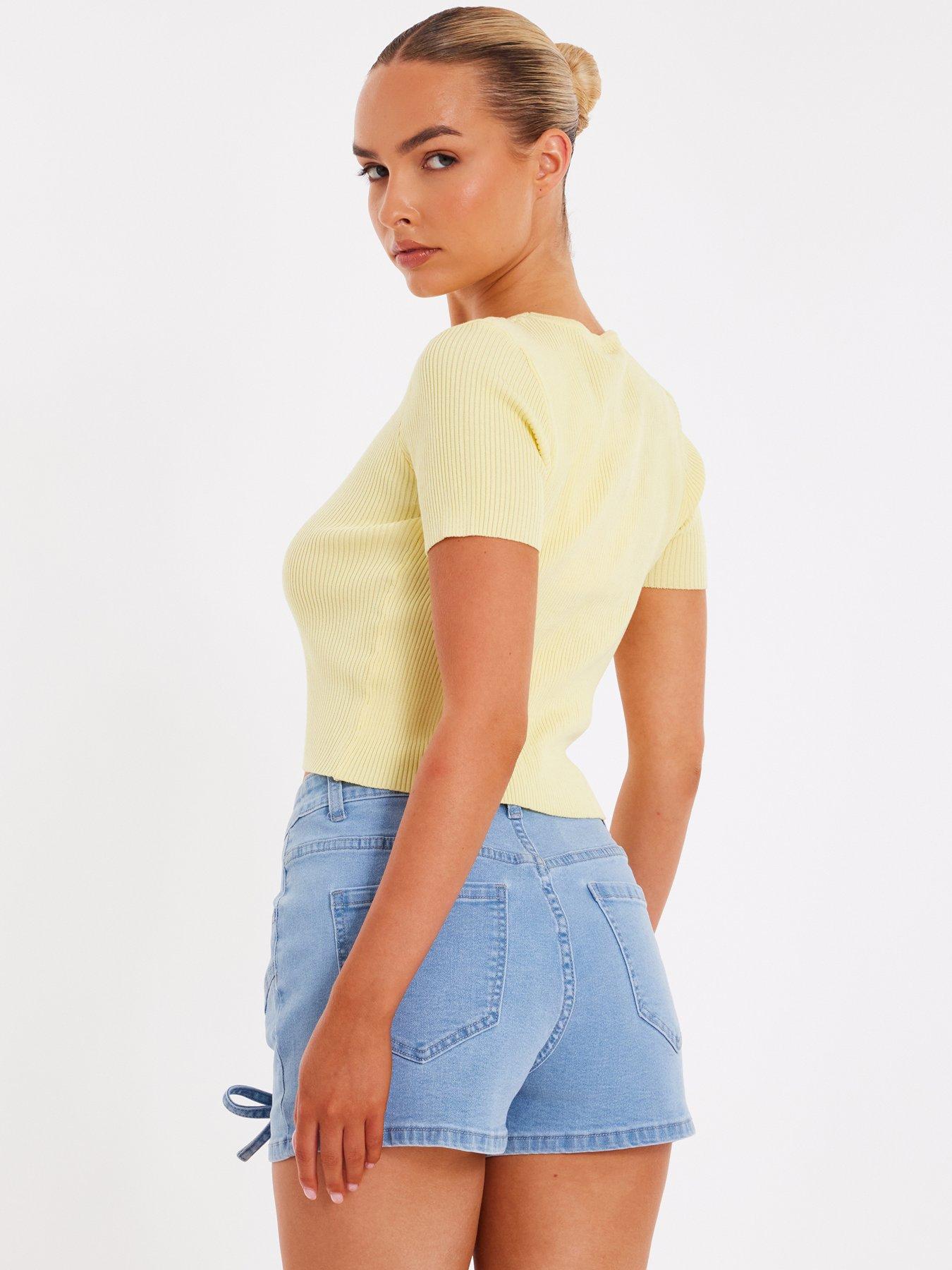 Image 2 of 6 of Quiz Yellow Knitted Bow Detail Top
