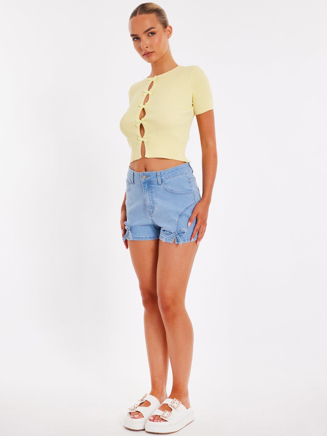 Image 3 of 6 of Quiz Yellow Knitted Bow Detail Top