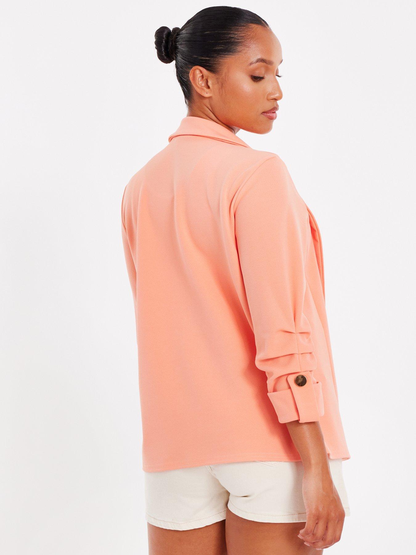 Image 2 of 6 of Quiz Petite Coral Ruched Sleeve Blazer