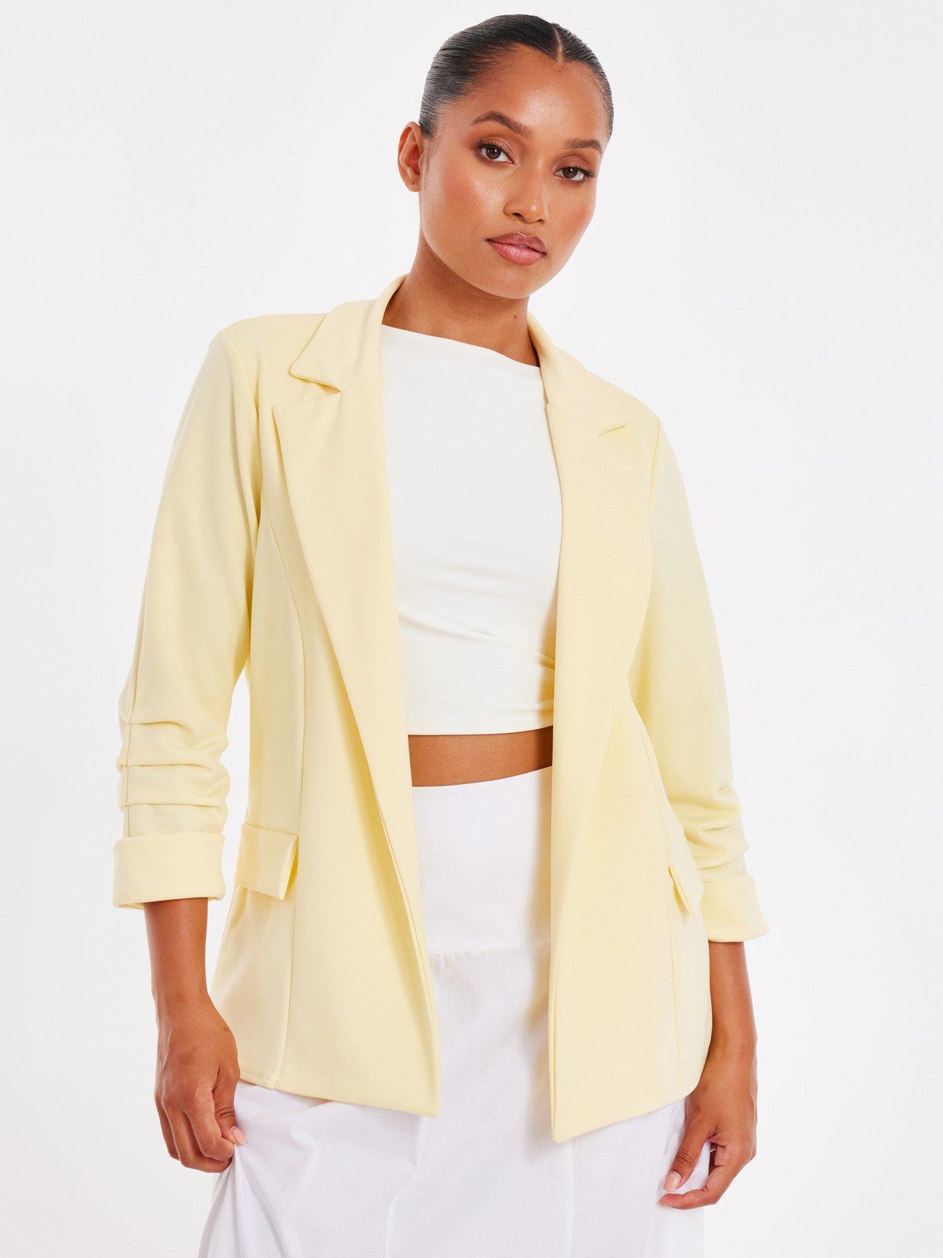 undefined Petite Light Yellow Ruched Sleeve Blazer