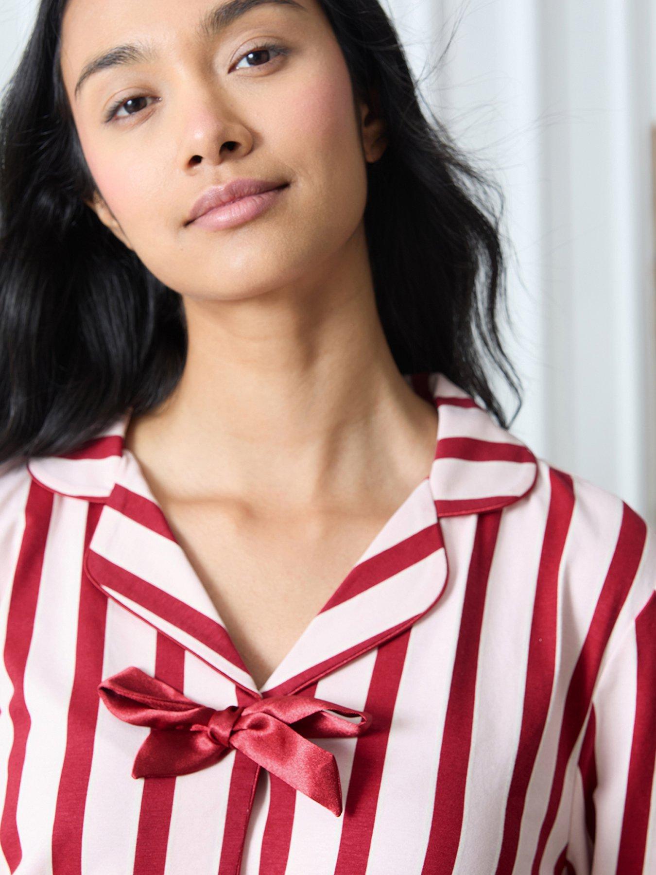 Image 3 of 6 of CHELSEA PEERS Tie Front Kimono Sleeve With Boxer Trouser Long Set - Pink