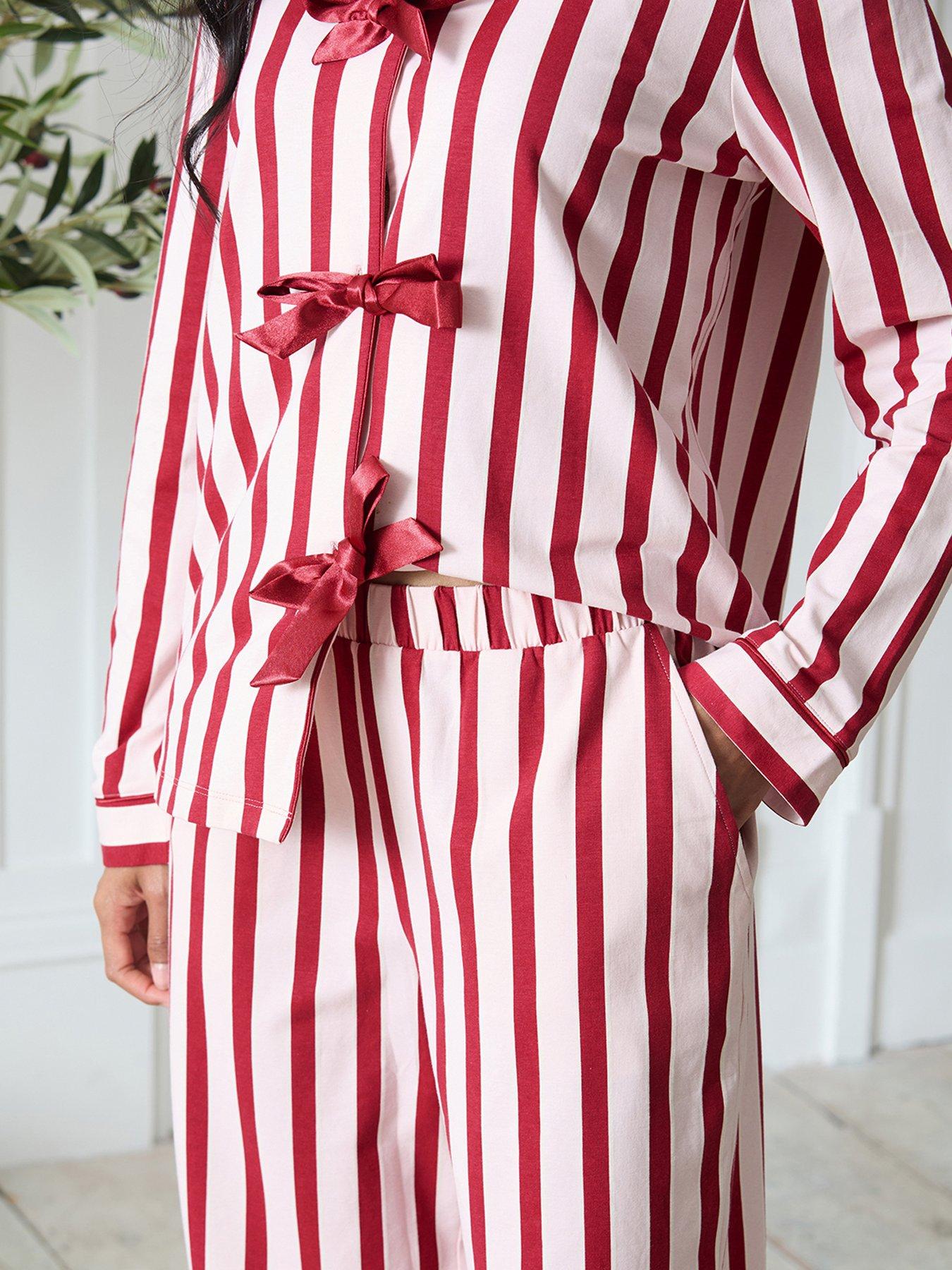 Image 4 of 6 of CHELSEA PEERS Tie Front Kimono Sleeve With Boxer Trouser Long Set - Pink