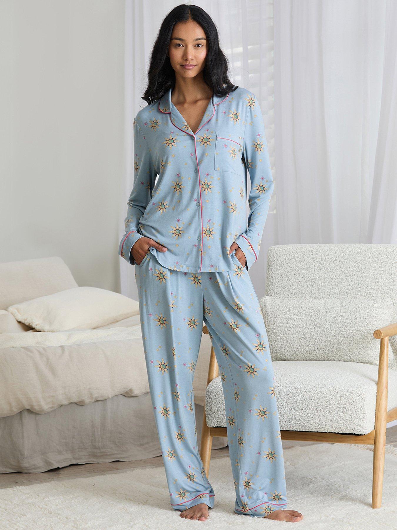 Image 1 of 6 of CHELSEA PEERS Classic Long Button Up Set - Blue