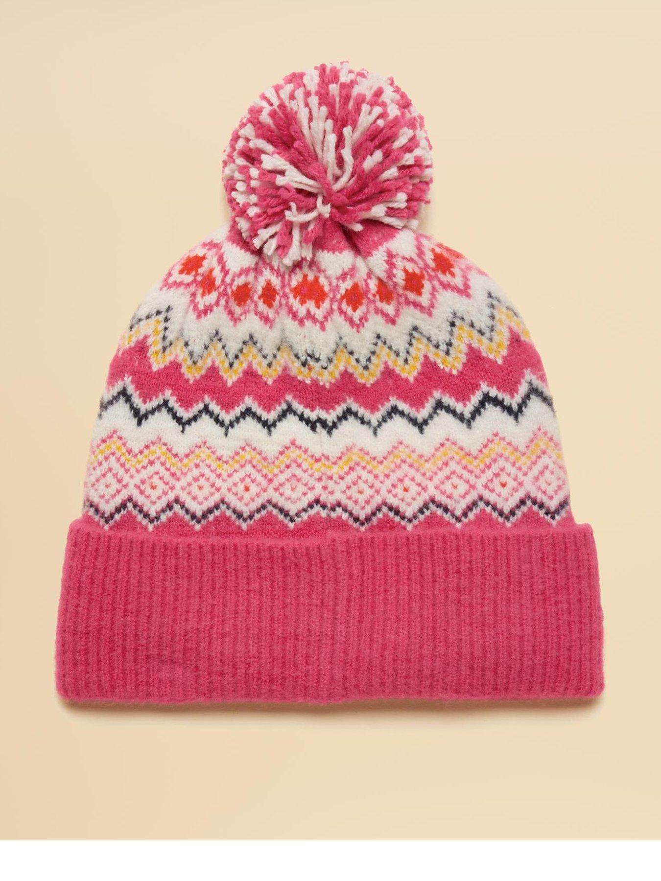 Image 1 of 3 of Joules Fairisle Bobble Beanie Hat - Pink