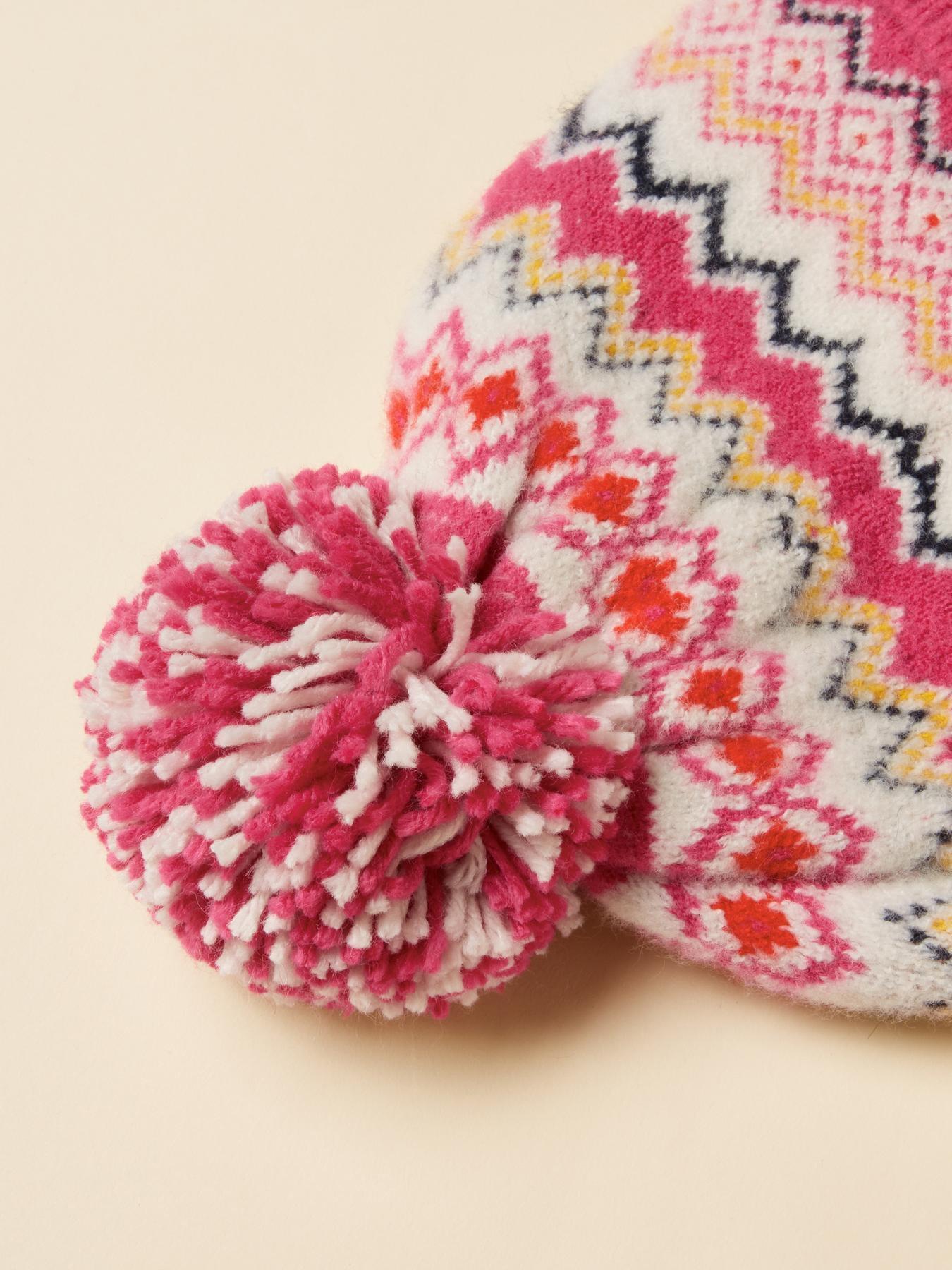 Image 2 of 3 of Joules Fairisle Bobble Beanie Hat - Pink