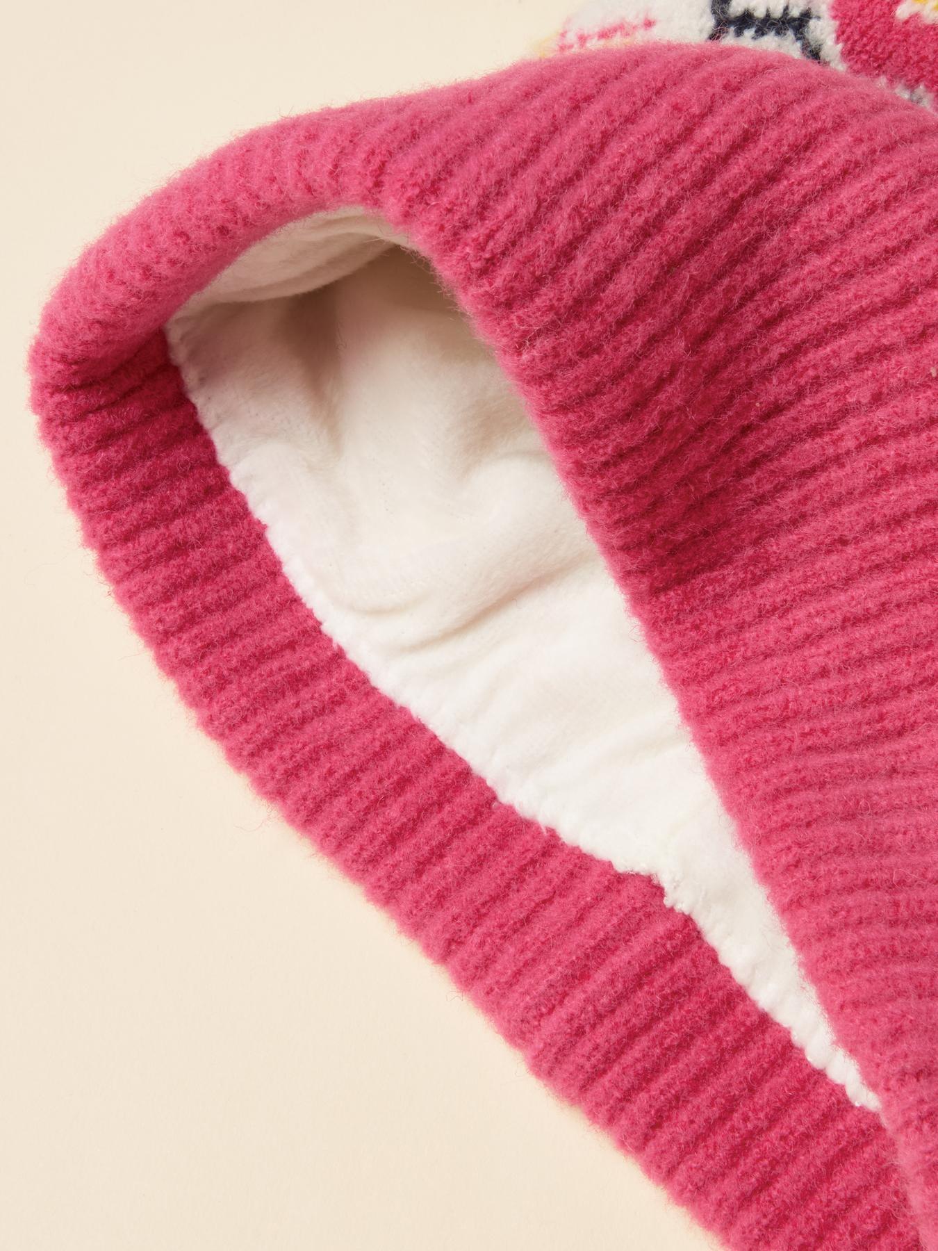 Image 3 of 3 of Joules Fairisle Bobble Beanie Hat - Pink