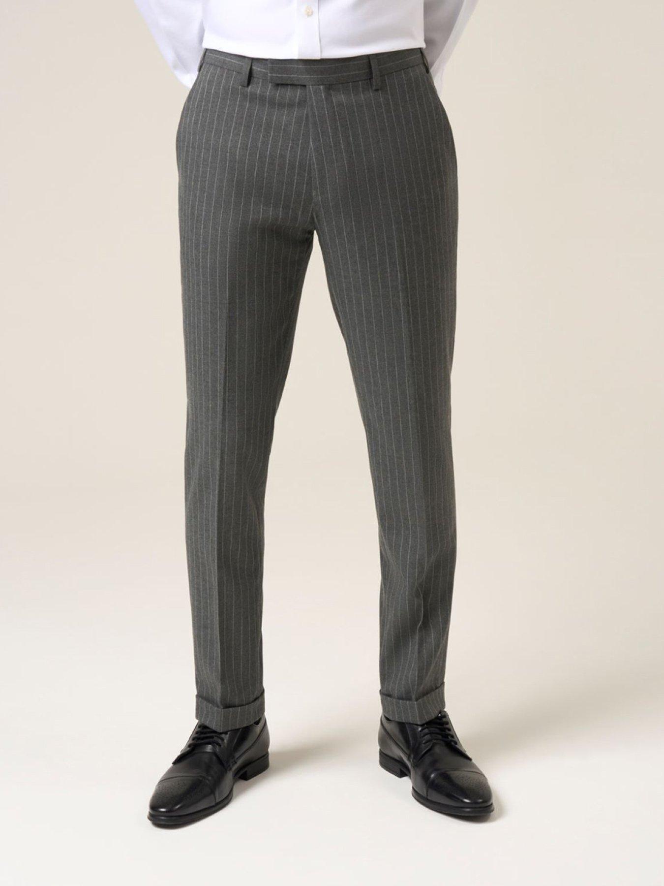 front image of skopes-tapered-cassius-grey-chalkstripe-suit-trousers-dark-grey