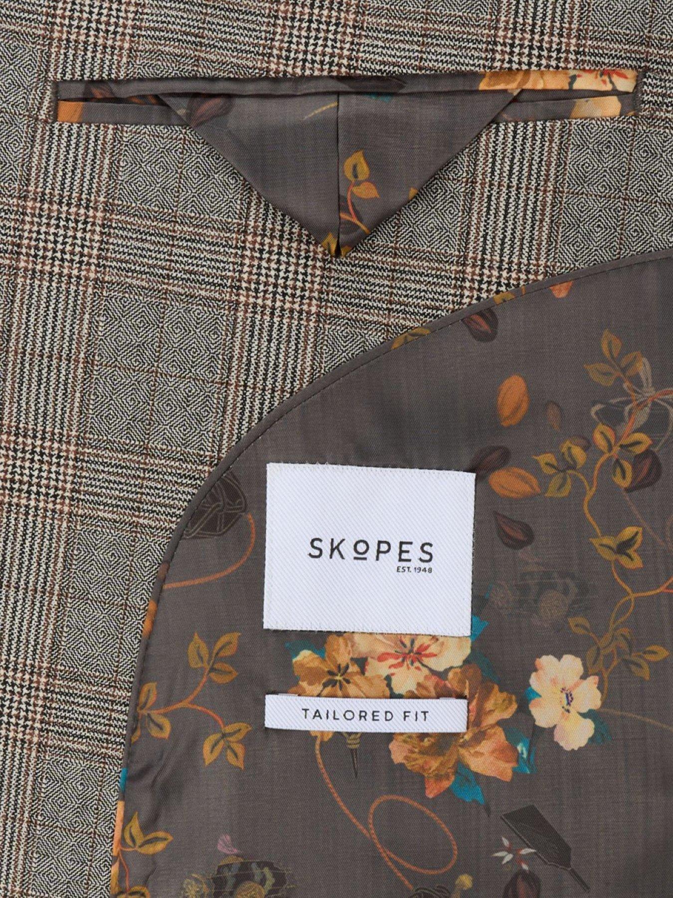  image of skopes-tailored-fit-haley-brown-check-suit-jacket-light-brown