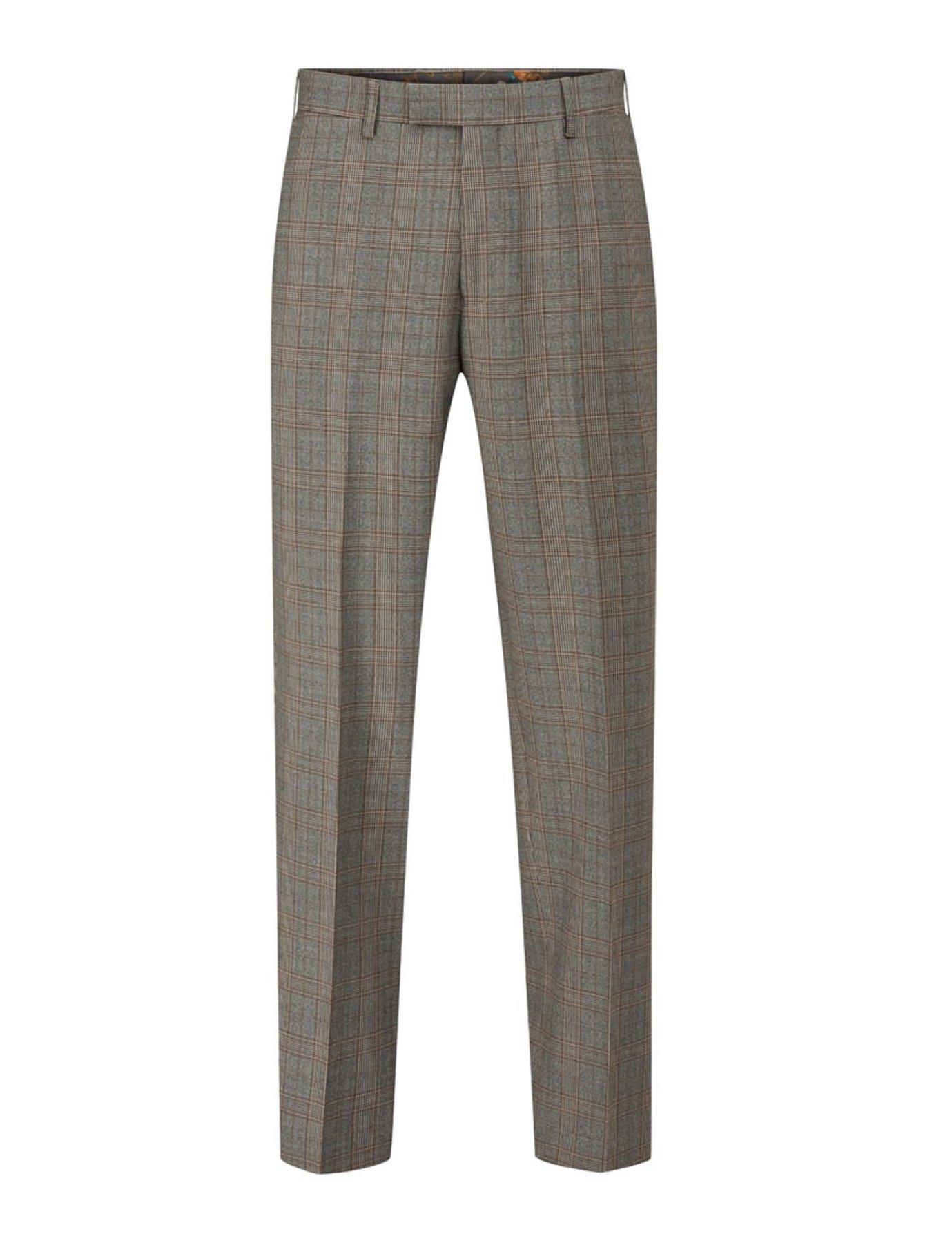  image of skopes-tailored-fit-haley-brown-check-suit-trousers-light-brown
