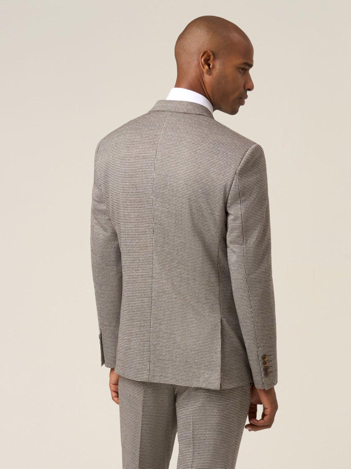  image of skopes-double-breasted-cannon-houndstooth-suit-jacket-brown