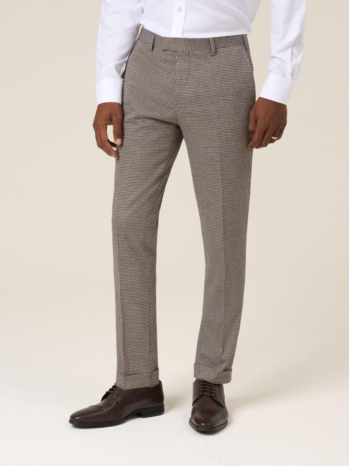 front image of skopes-tapered-cannon-houndstooth-suit-trousers-brown
