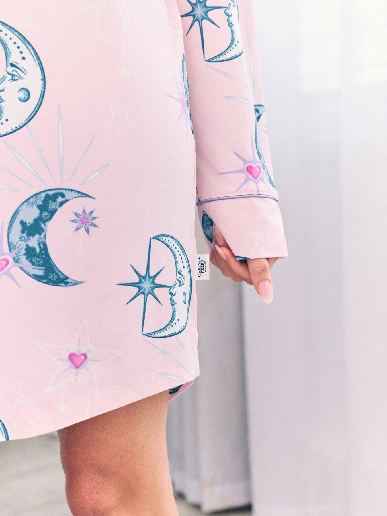 Image 5 of 6 of CHELSEA PEERS Night Shirt With Star And Moon Print In Polyester - Pink