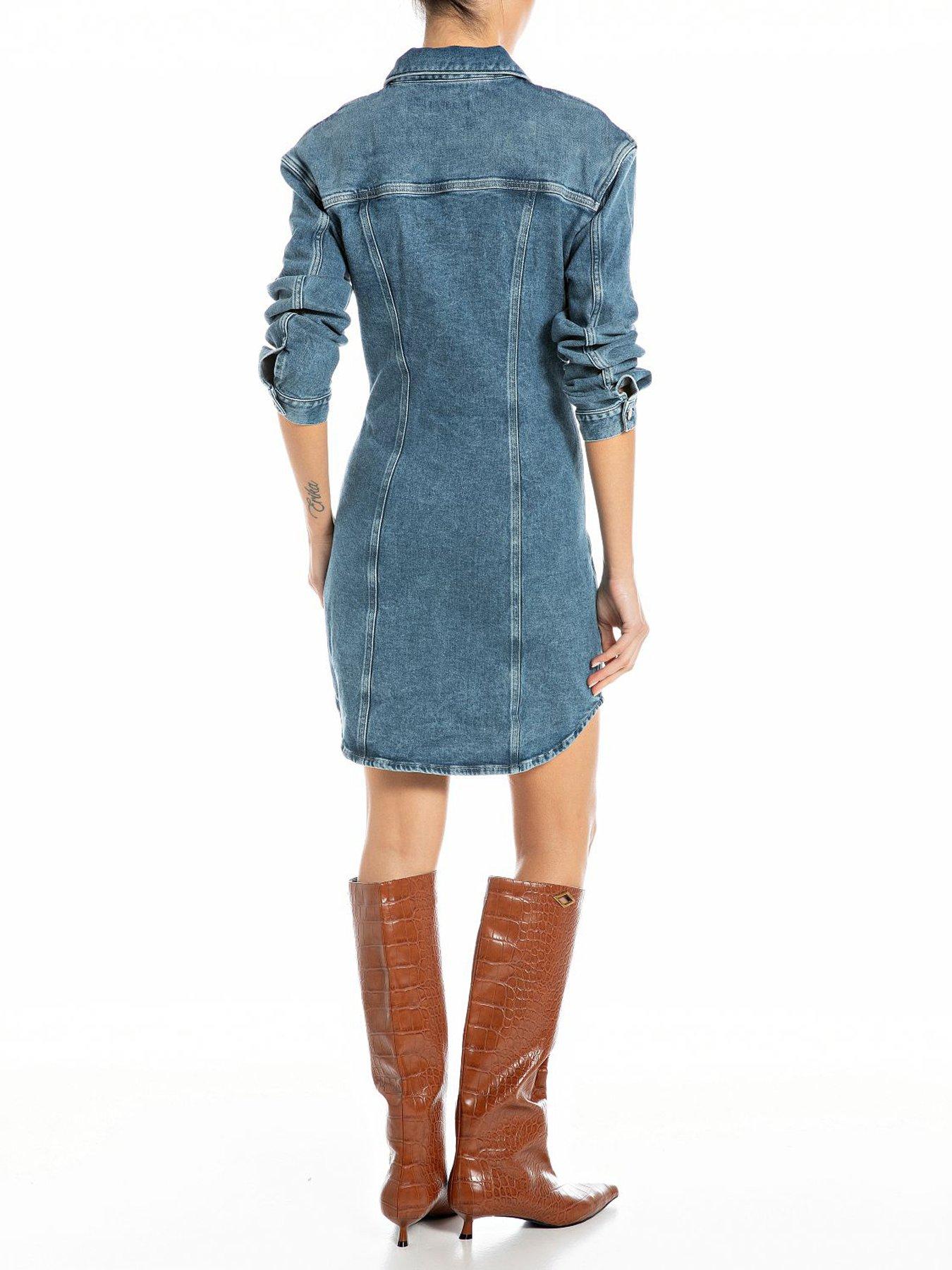 stillFront image of replay-denim-shirt-mini-dress-blue